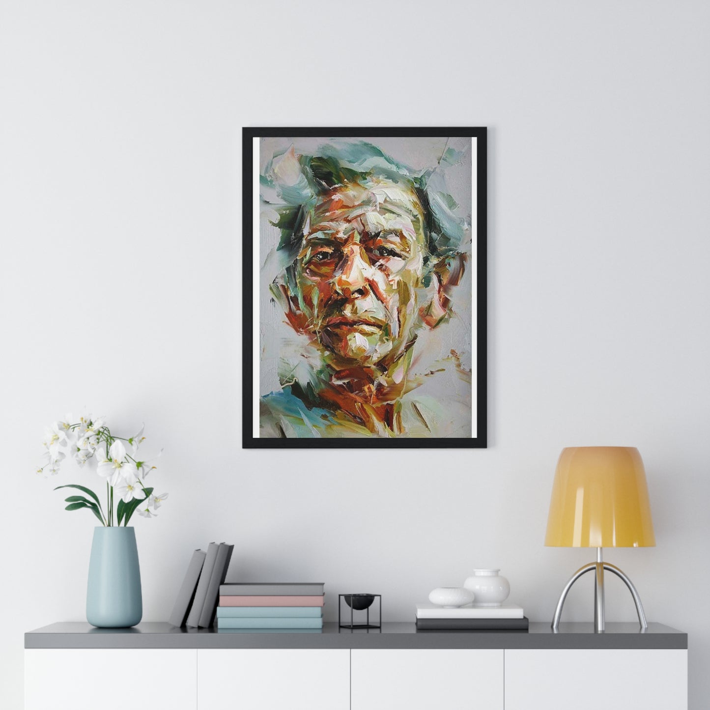 Male Portrait, Impasto Painting Style 'Designed by AI' Framed Art Print