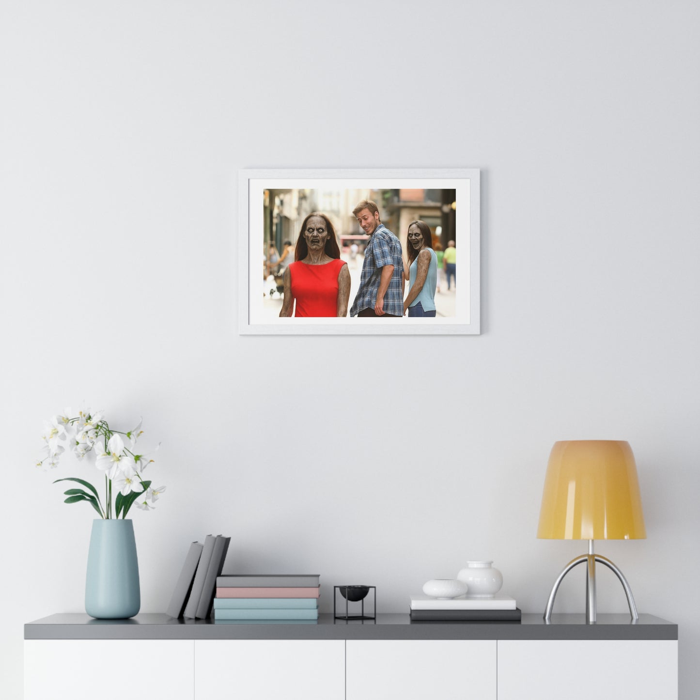 Distracted Boyfriend Meme Art, the Grotesque Reality of it All, Framed Art Print