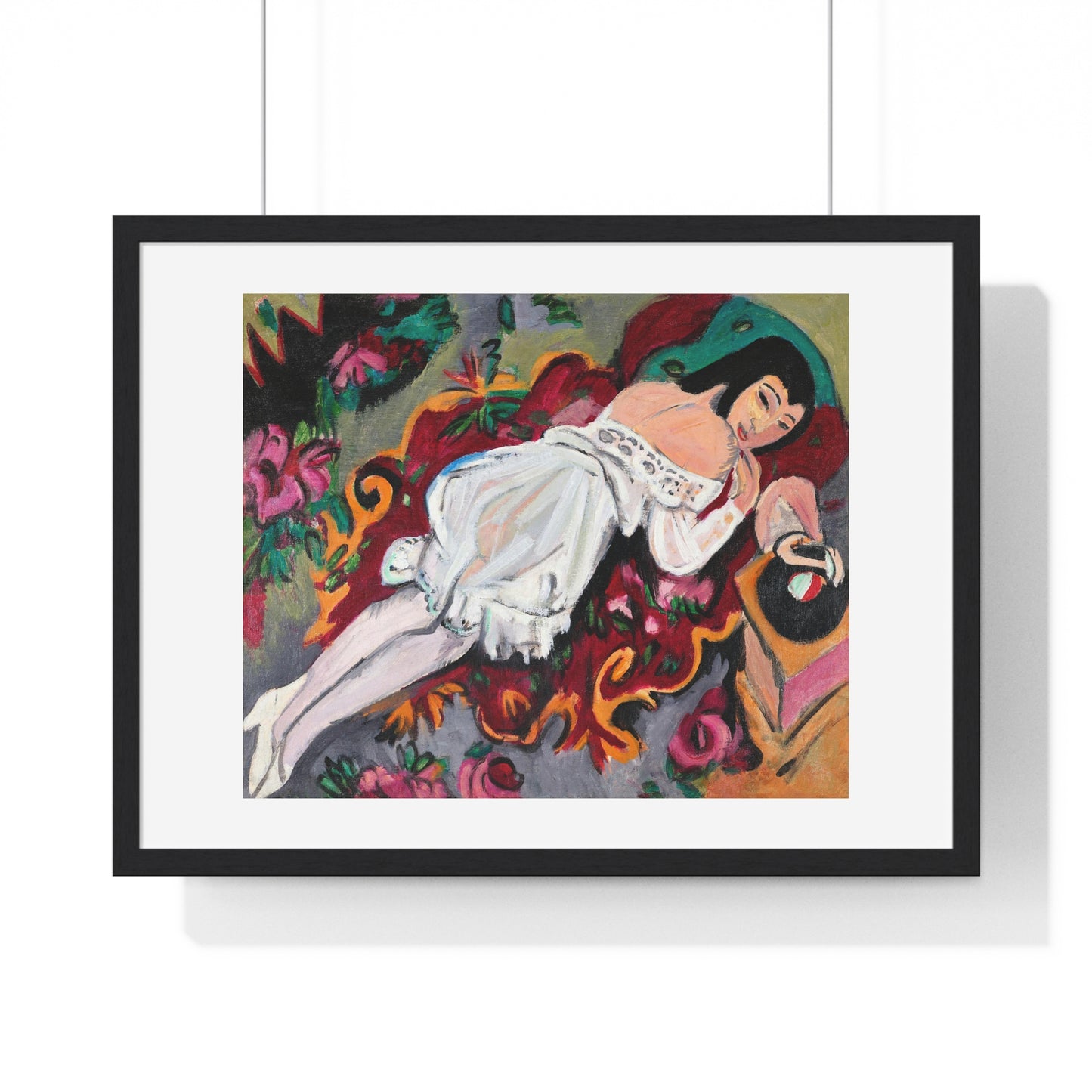 Girl in White Chemise (1914) by Ernst Ludwig Kirchner, from the Original, Framed Art Print
