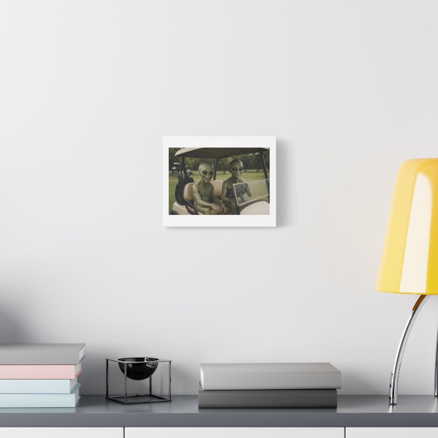 Aliens Playing Golf 'Designed by AI' Art Print on Canvas