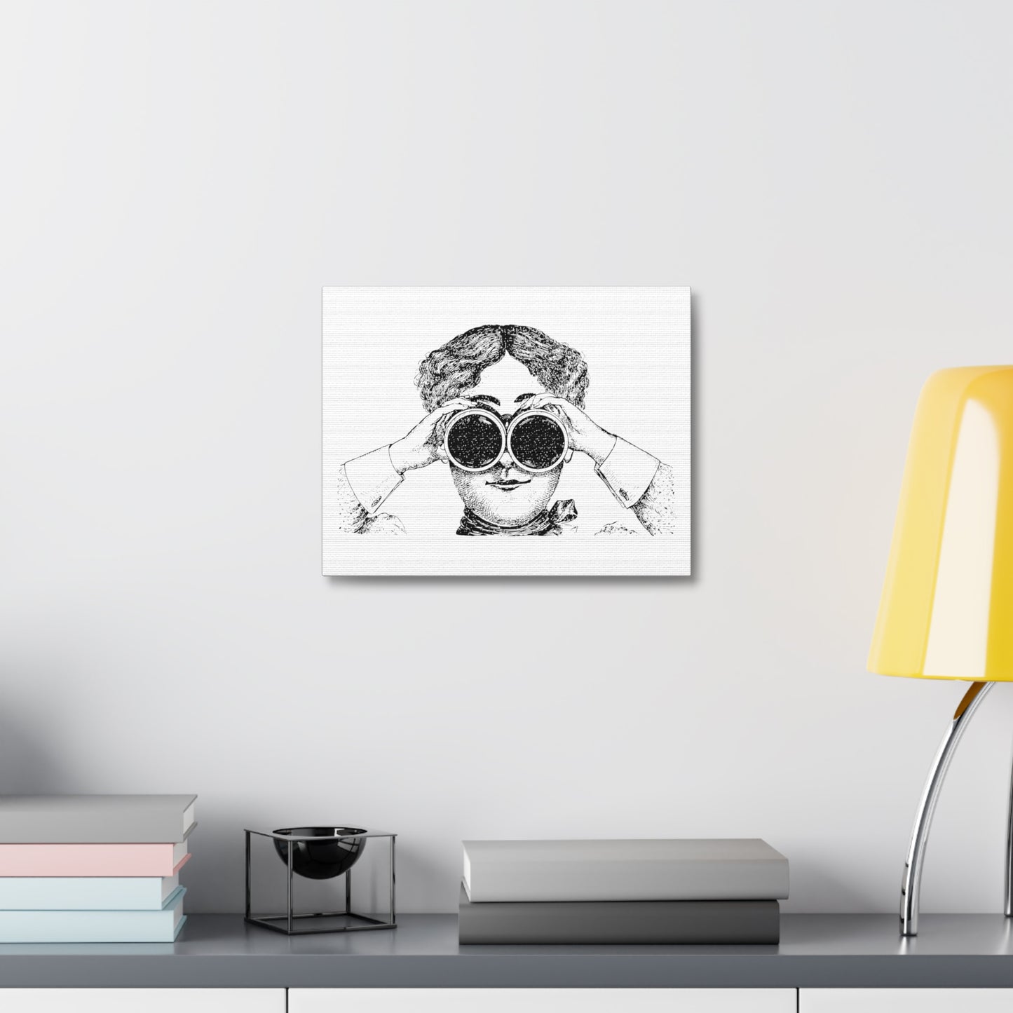 Adventurer Using Binoculars, Cartoon Art Print on Canvas