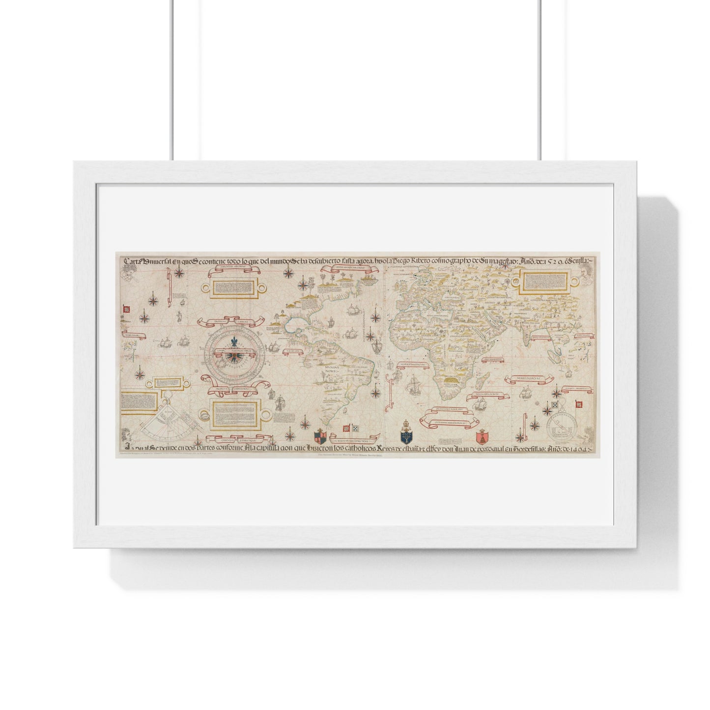 World Map (1527) by Diogo Ribeiro, from the Original, Framed Art Print