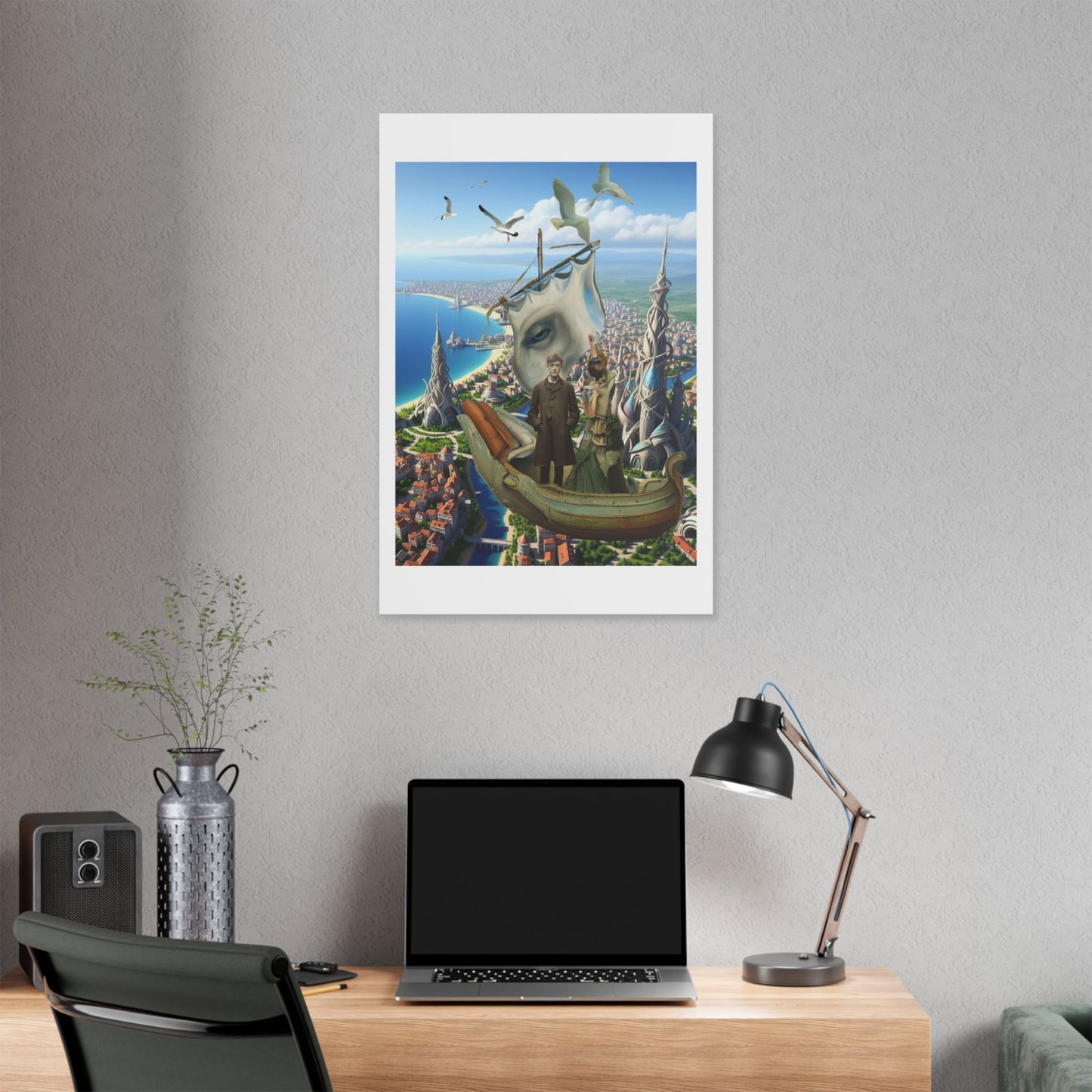 Tales of a Drunken Ship, Surrealist Art, Acrylic and Ink on Cardstock 'Designed by AI' Canvas Print