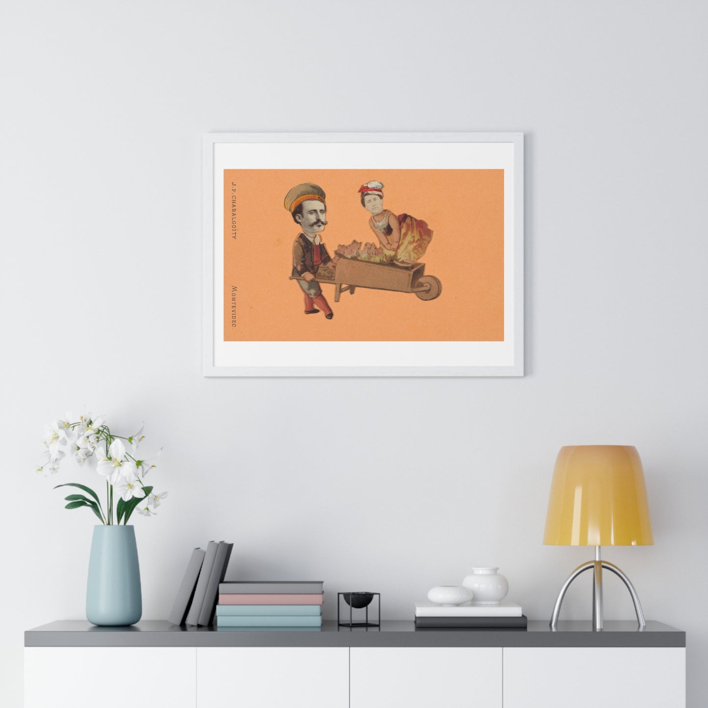 Uruguayan Photo Collage, Man Pushing Woman in Wheelbarrow (circa 1875) by Juan Pedro Chabalgoity, Framed Art Print