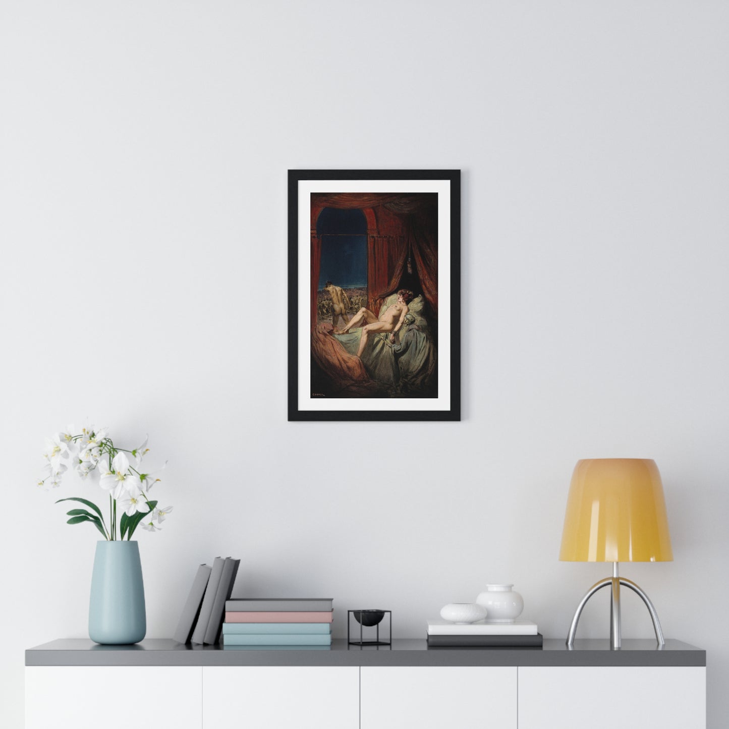 A Provocative Naked Young Woman Lying on a Bed, Death Sits at Her Side Representing Syphilis (1912) Framed Art Print