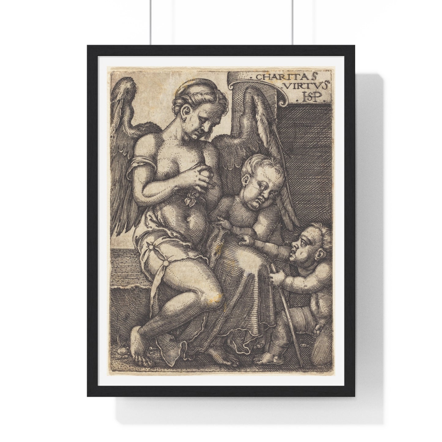 Charitas (1539) Engraving by Sebald Beham, from the Original, Framed Art Print