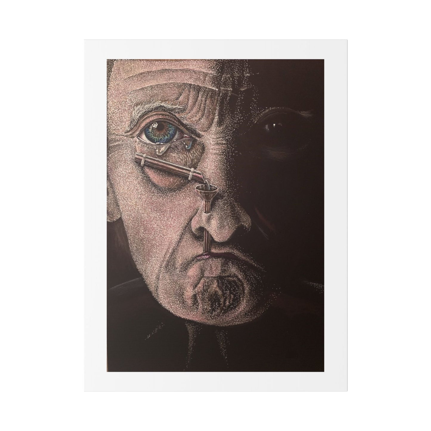 Tears, Surrealist Art, White Gel Pen and Pencils on Black Cardboard 'Designed by AI' Canvas Art Print