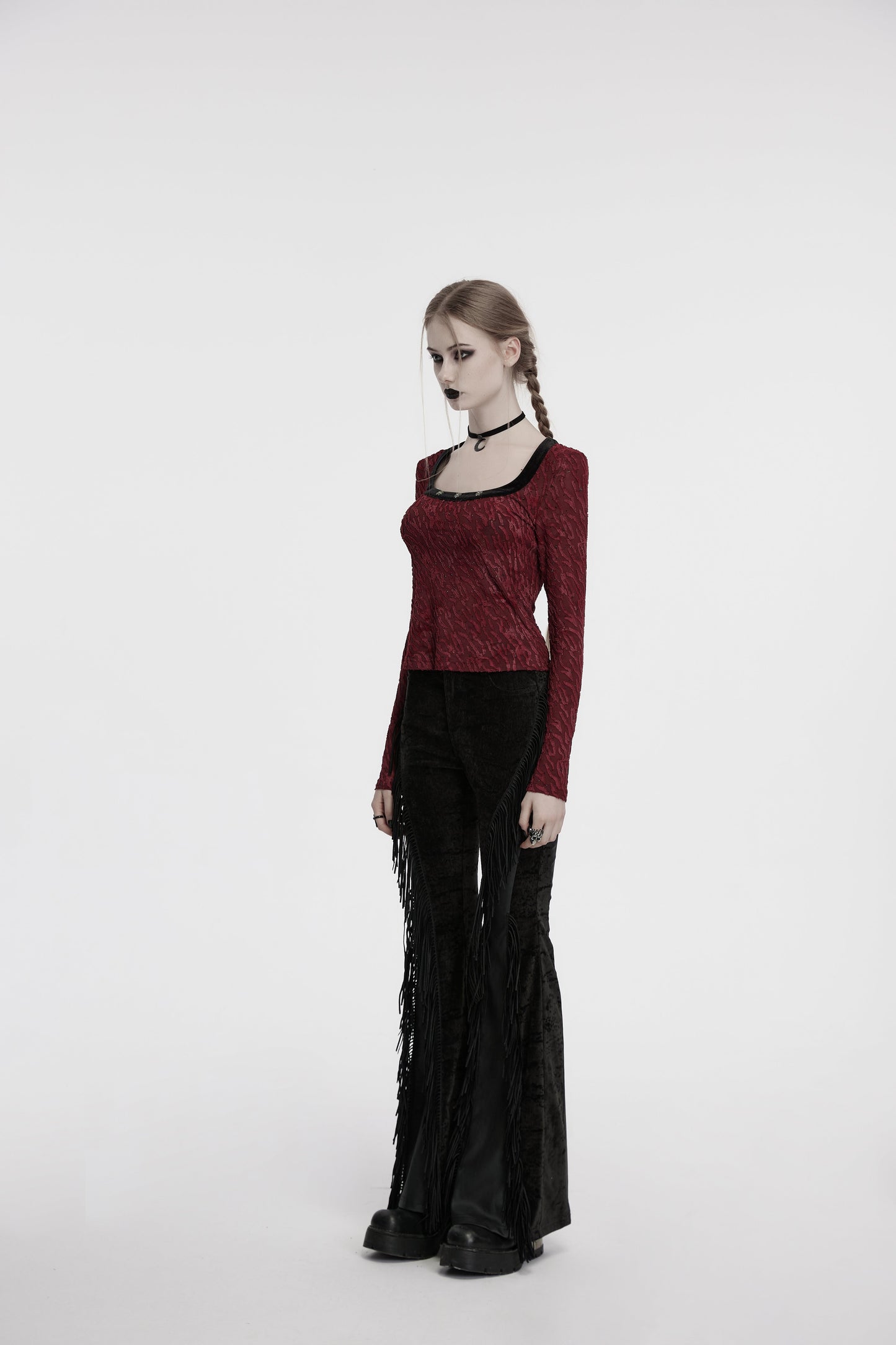 Punk Rave Morrigan Wasteland Tassel Flare Goth Pants in Black