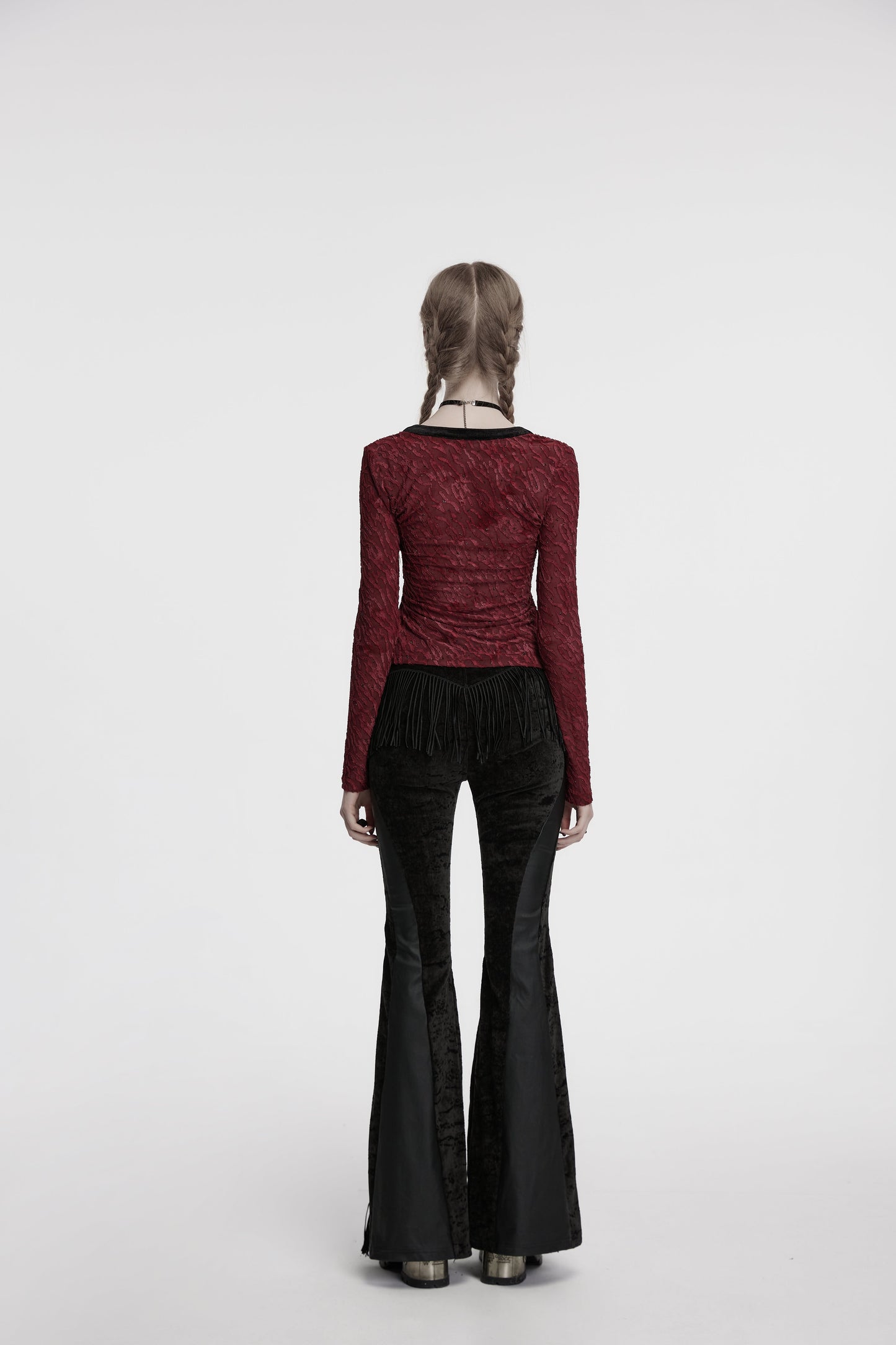 Punk Rave Morrigan Wasteland Tassel Flare Goth Pants in Black