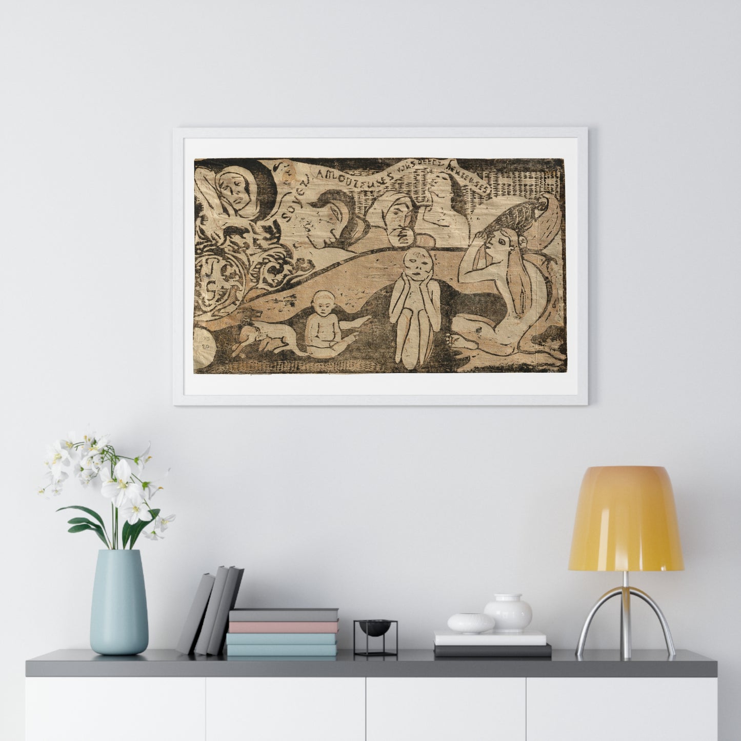 Soyez Amoureuses, Vous Serez Heureuses (Be Loving, and You Will be Happy), from the Suite of Late Wood-Block Prints by Paul Gauguin