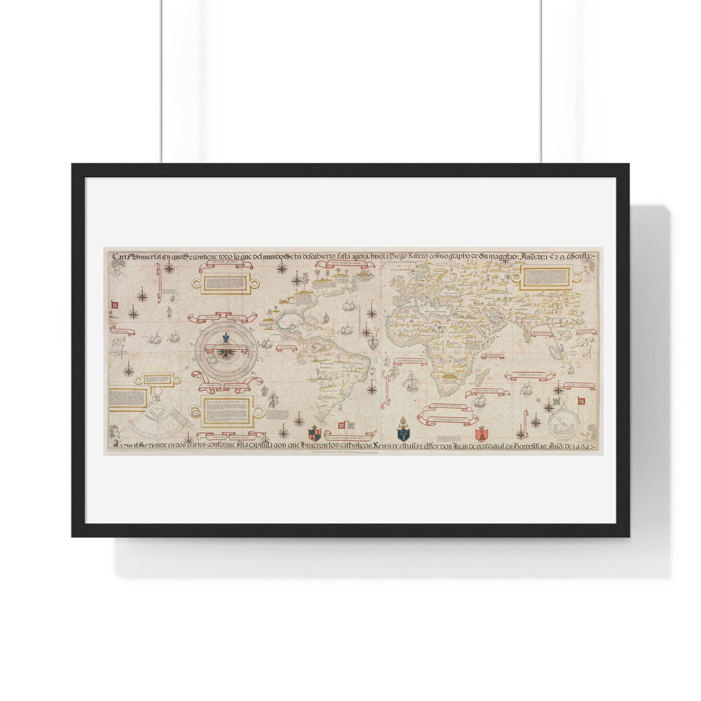 World Map (1527) by Diogo Ribeiro, from the Original, Framed Art Print