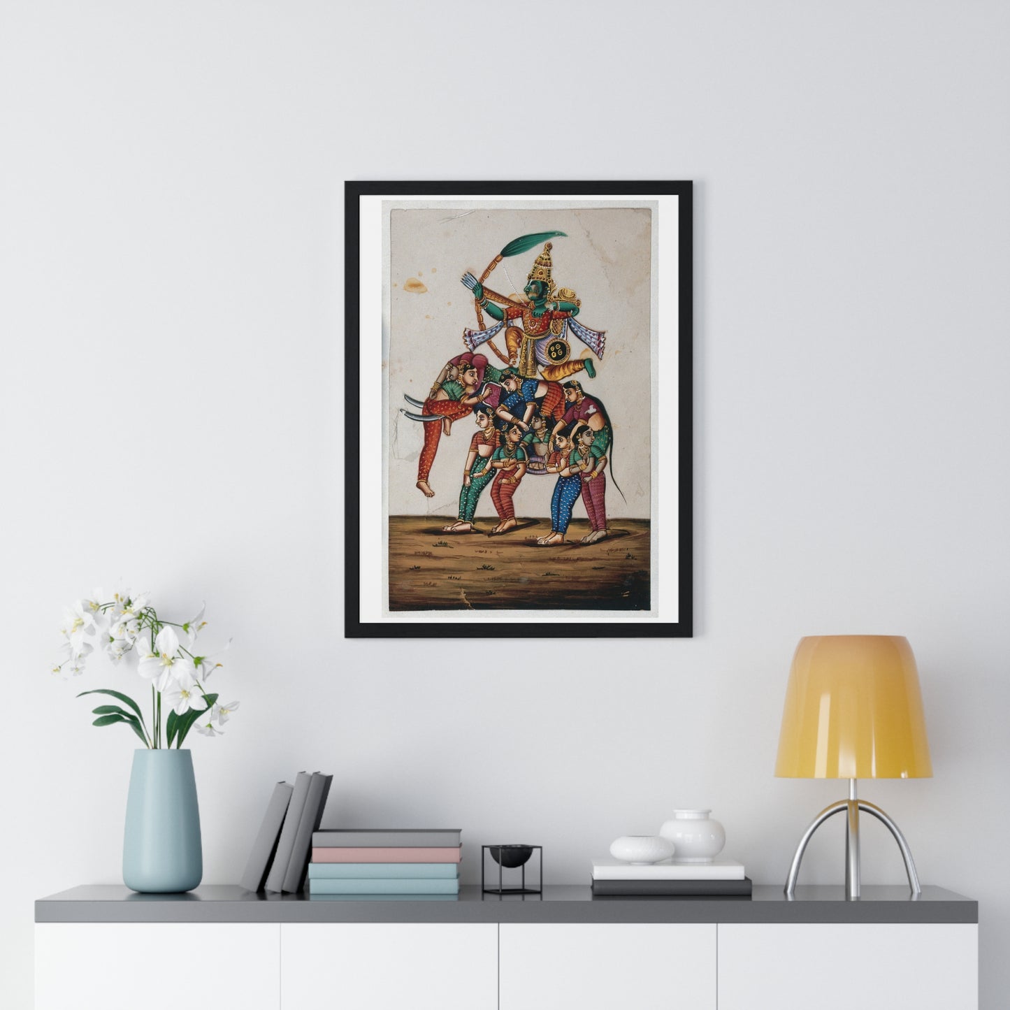 19th Century Indian Art, Hindu God of Love, Shooting Arrows with his Bow while Sitting on a Elephant Composed of Women, Framed Print