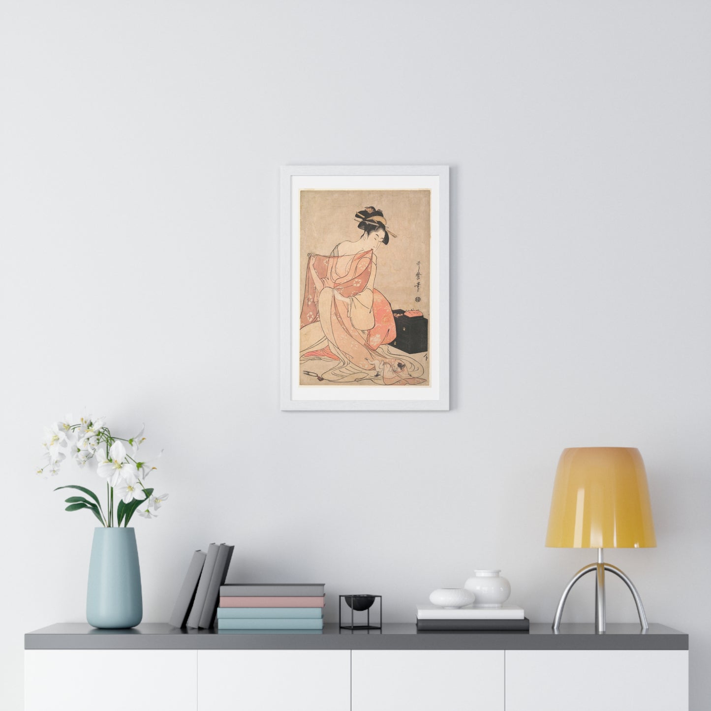 A Woman and a Cat (1793-1794) by Kitagawa Utamaro, from the Original, Framed Art Print