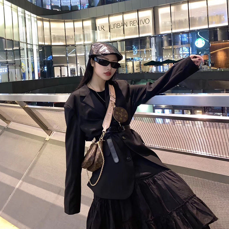 Unisex Black Baggy-Cut Retro Suit Jacket