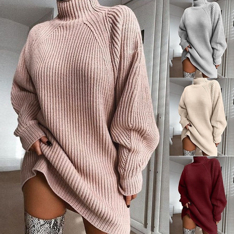 Ribbed Turtleneck Long Soft Women's Sweater Dress, Plus Sizes