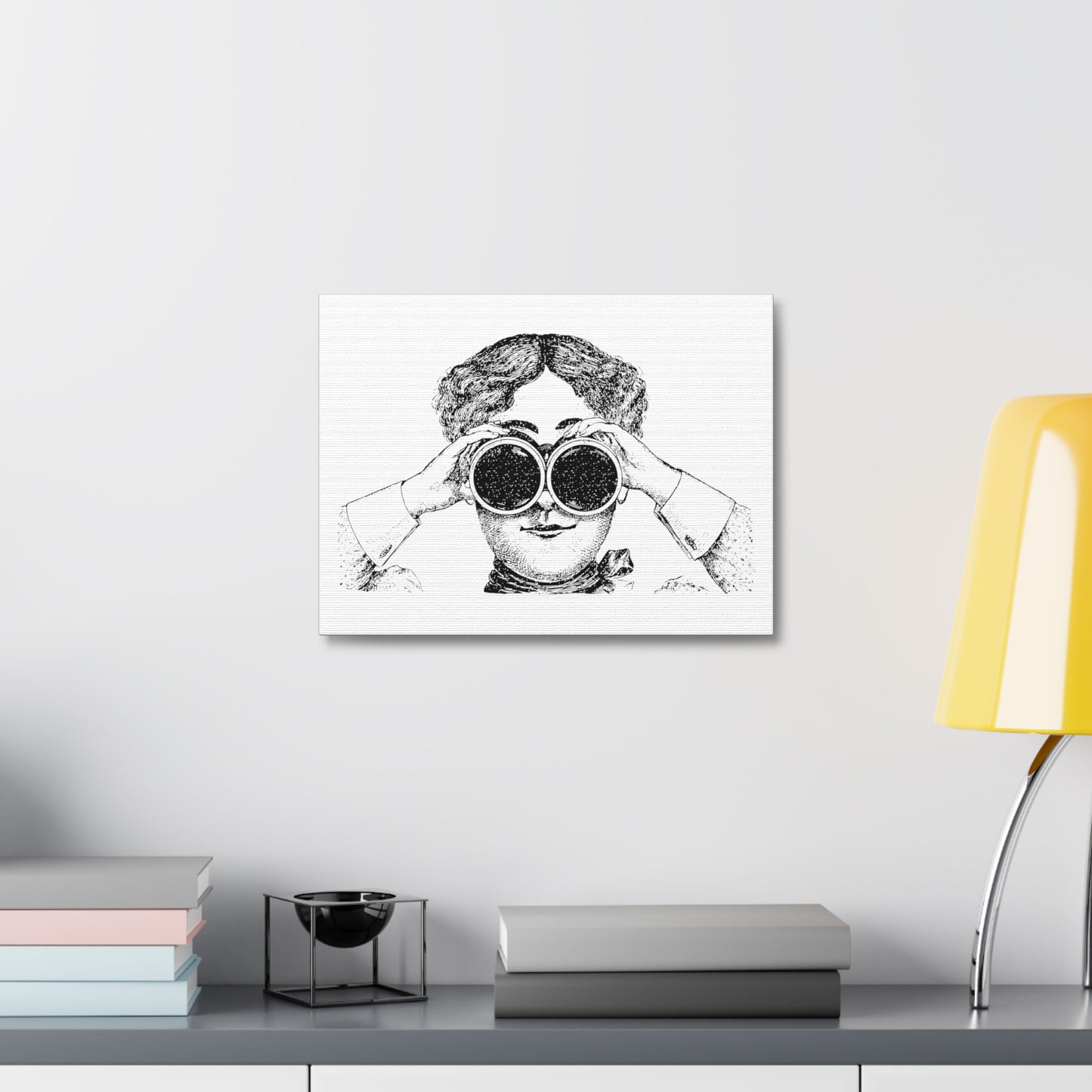 Adventurer Using Binoculars, Cartoon Art Print on Canvas
