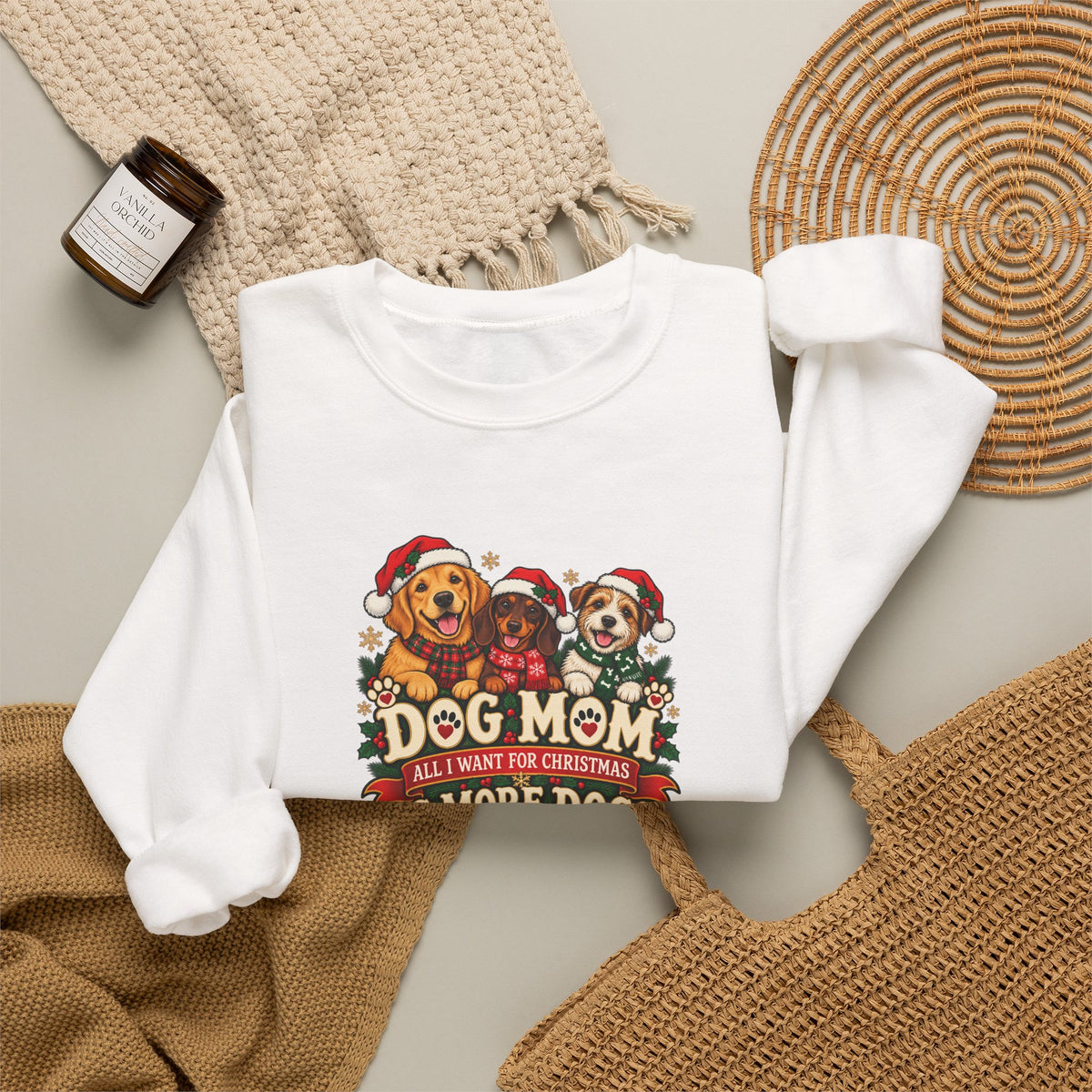 Dog Mom Christmas Sweatshirt “The More Dogs, the Merrier” Crewneck