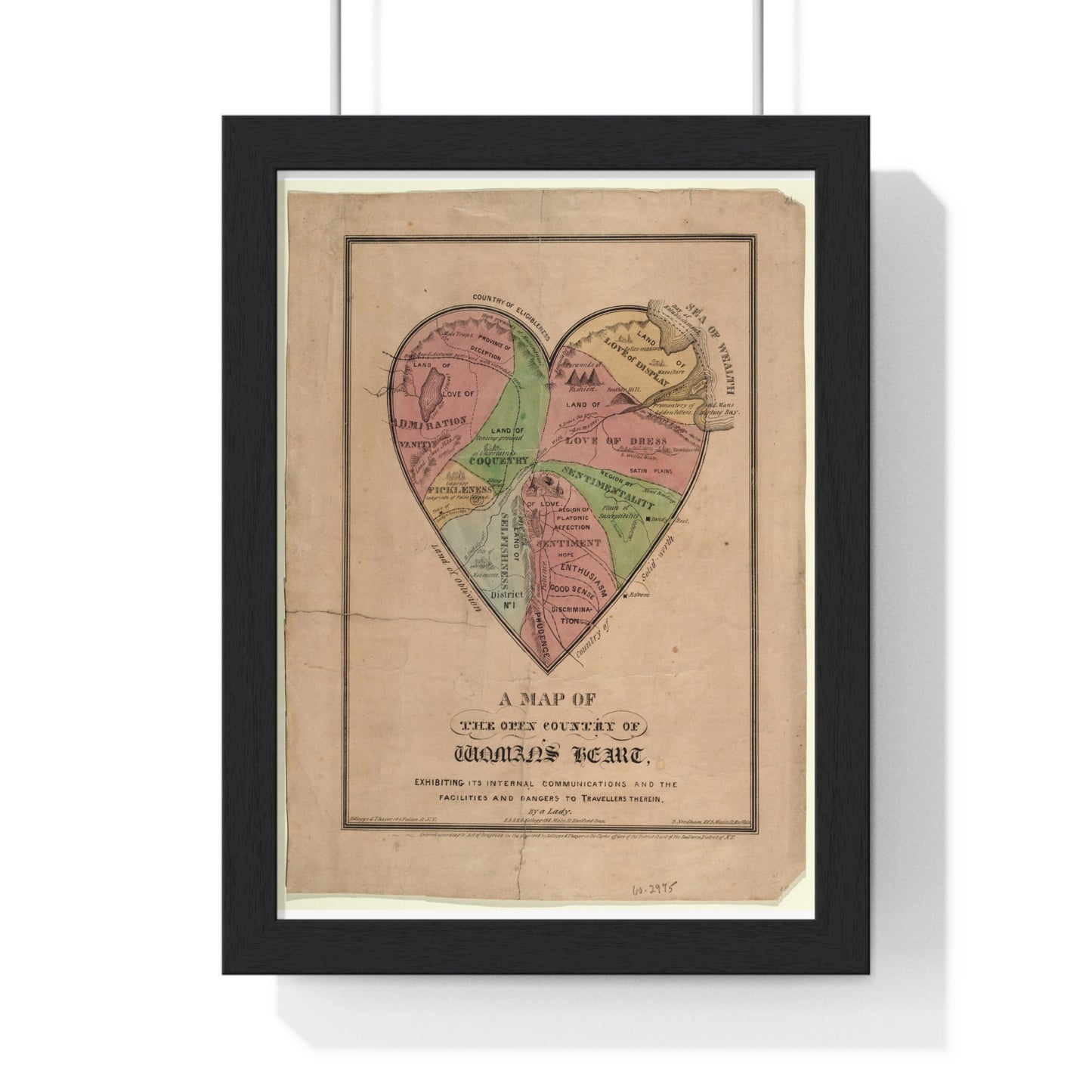 A Map of the Open Country of Woman's Heart (1833-1842) from the Original, Framed Art Print