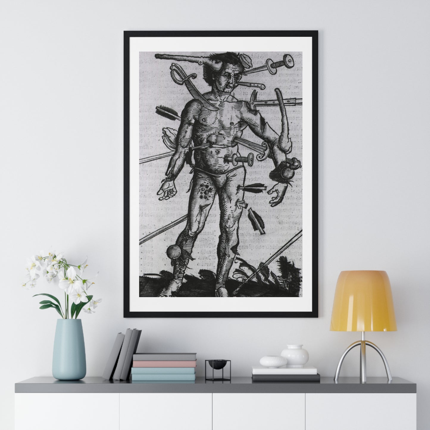 Wound Man (1519) by Hans von Gersdorff from 'Feldtbuch der Wundartzney', from the Original, Framed Print