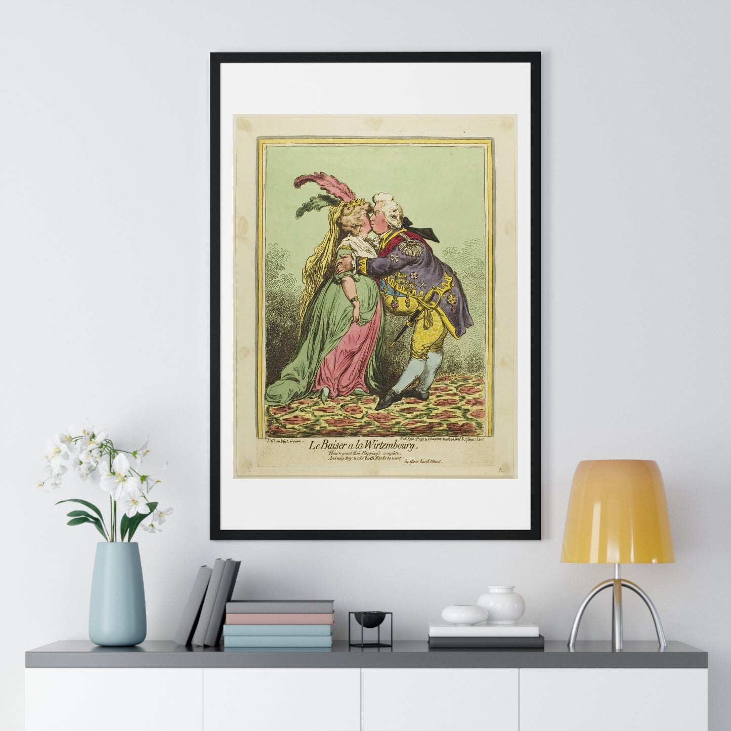 The Kiss at Würtemberg (1797) by James Gillray, from the Original, Framed Art Print