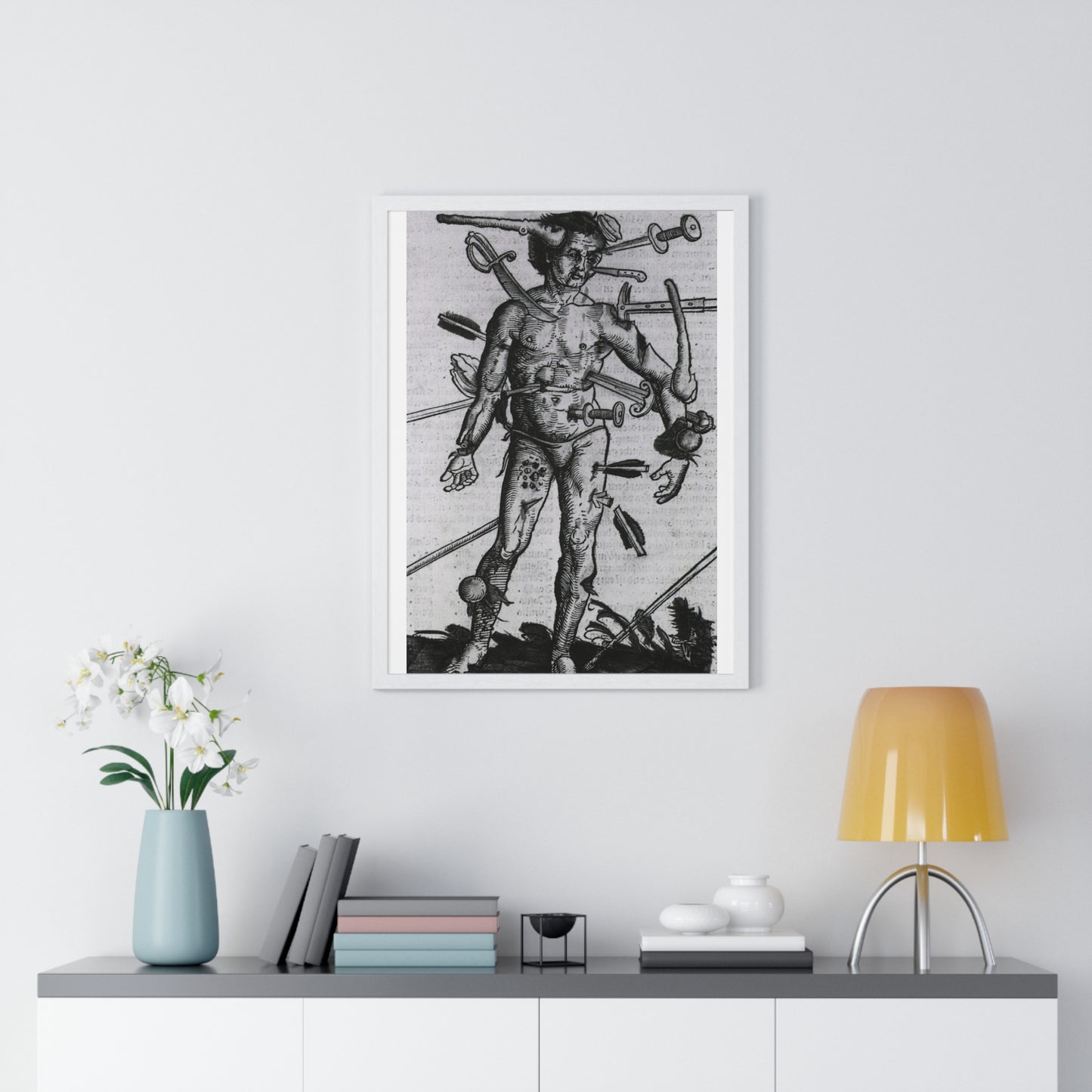 Wound Man (1519) by Hans von Gersdorff from 'Feldtbuch der Wundartzney', from the Original, Framed Print