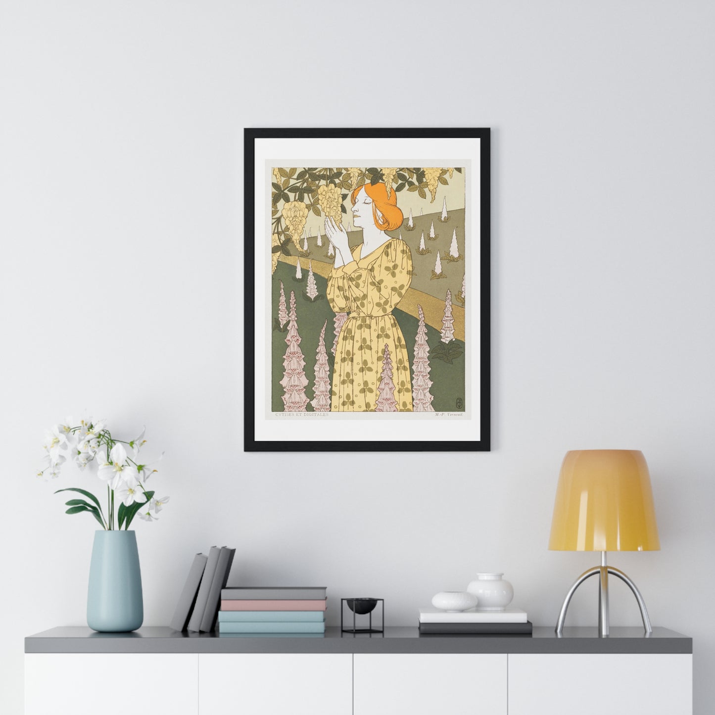 Cytises et Digitales (1898) Vintage Illustration by Maurice Verneuil from the Original, Framed Art Print
