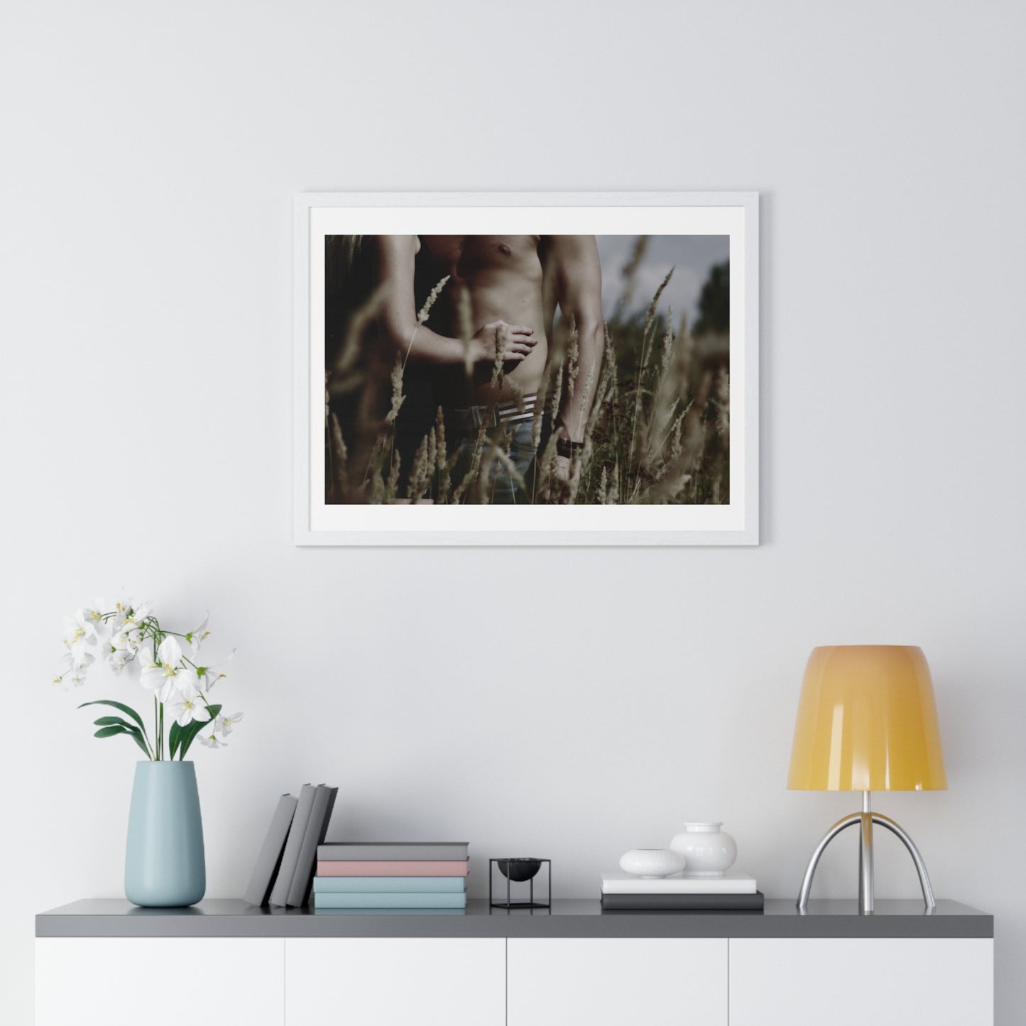 Shirtless Man with Woman, Photographer Unknown, from the Original, Framed Print