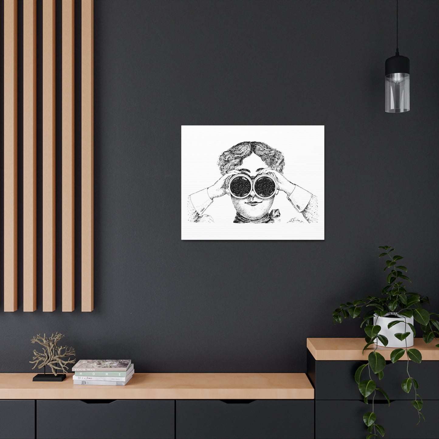 Adventurer Using Binoculars, Cartoon Art Print on Canvas