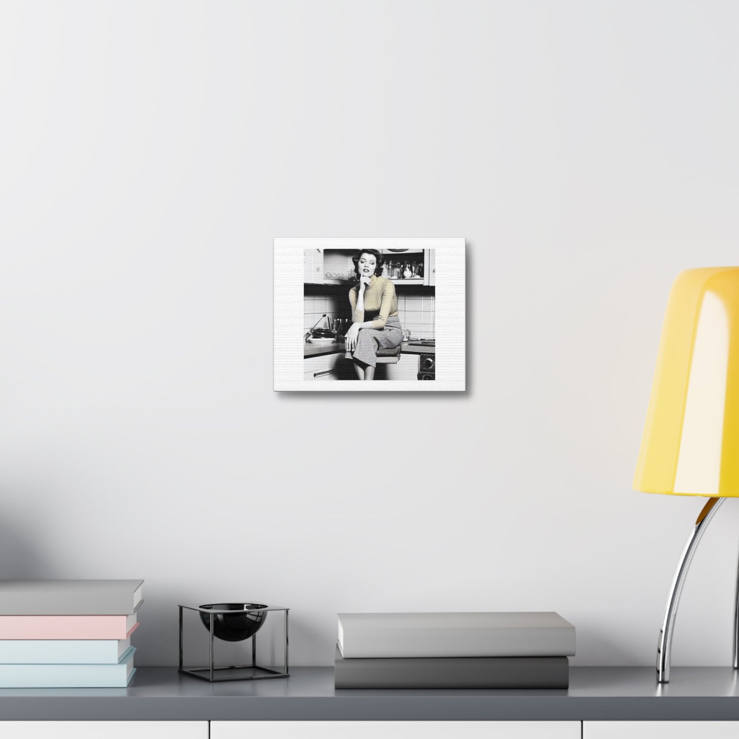 1960s Kitchen Sink Drama Woman Sitting On a Stool in the Kitchen 'Designed by AI' Art Print on Canvas