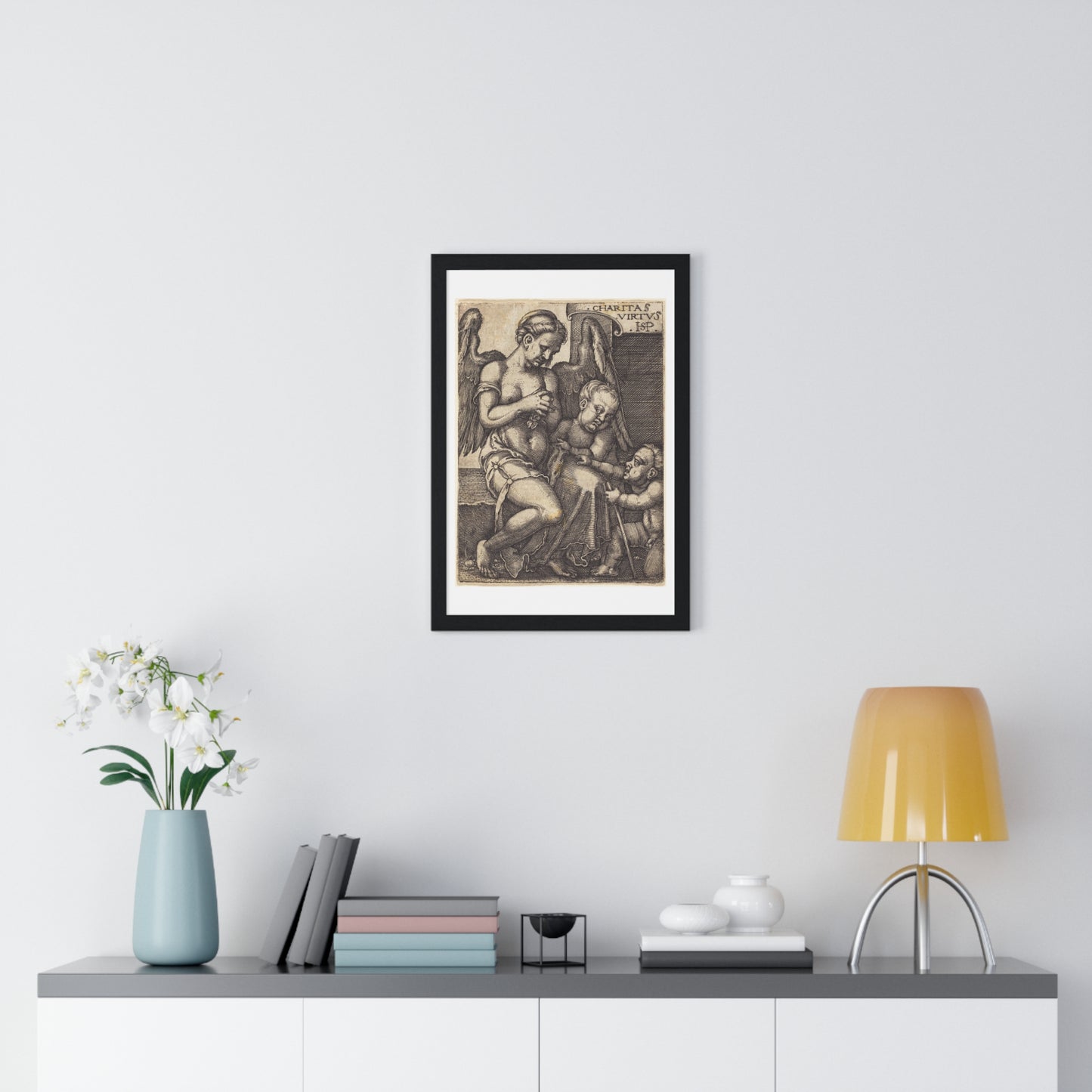 Charitas (1539) Engraving by Sebald Beham, from the Original, Framed Art Print