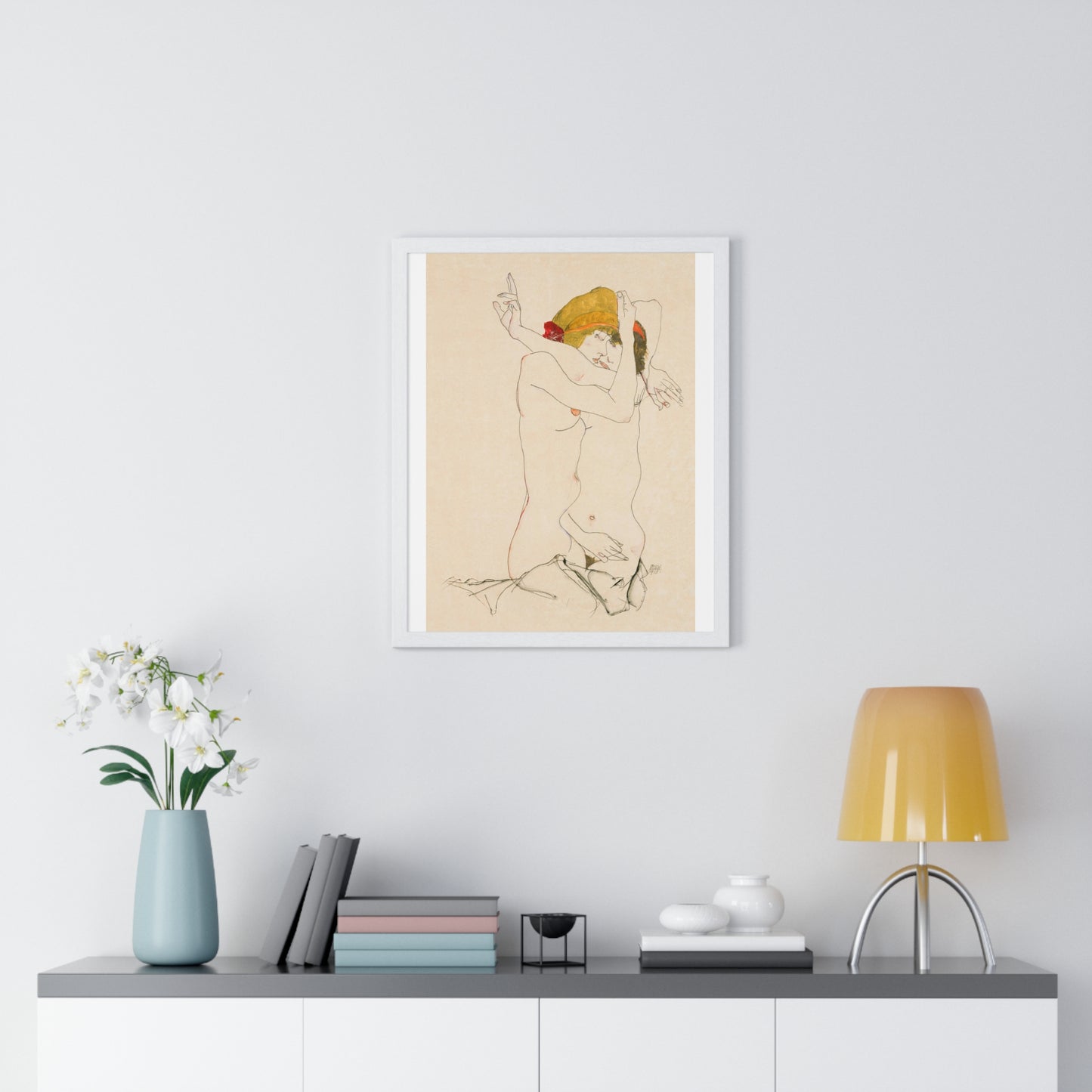 Two Women Embracing (1913) by Egon Schiele, from the Original, Framed Art Print