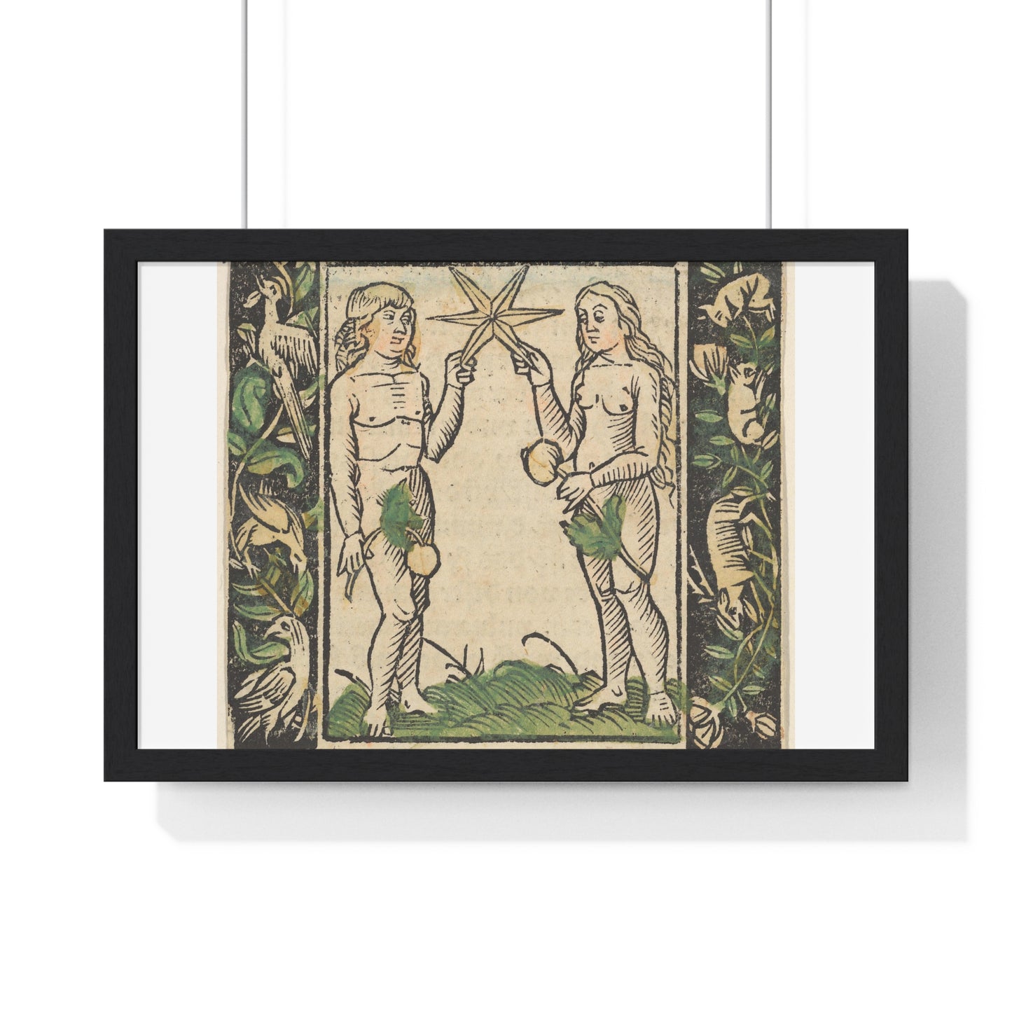 Adam and Eve Holding a Star, Illustration from 'Beschlossen Gart des Rosenkranz Mariae' by Hans Baldung, from the Original, Framed Art Print