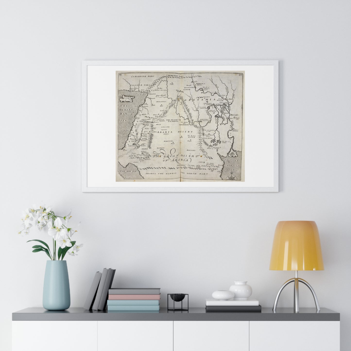 Antique Map of Arabia and Mesopotamia (1621) from the Original Sir Walter Raleigh Manuscript, Framed Print