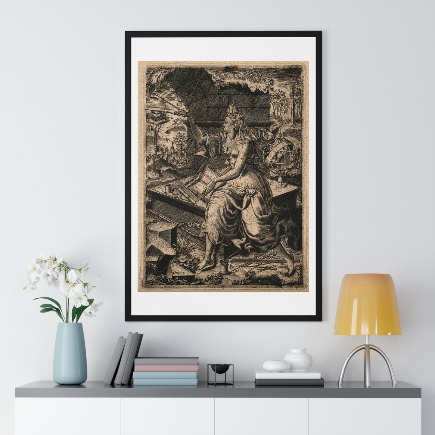 Urania, the Muse of Astronomy (17th Century) Engraving by Lucas Kilian, from the Original, Framed Print