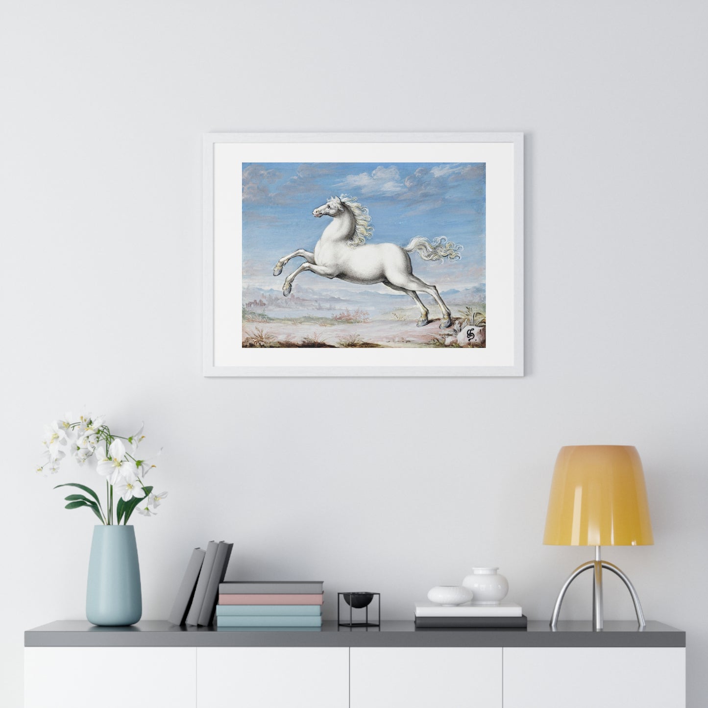 White Horse (1552–1601) by Joris Hoefnagel, from the Original, Framed Art Print