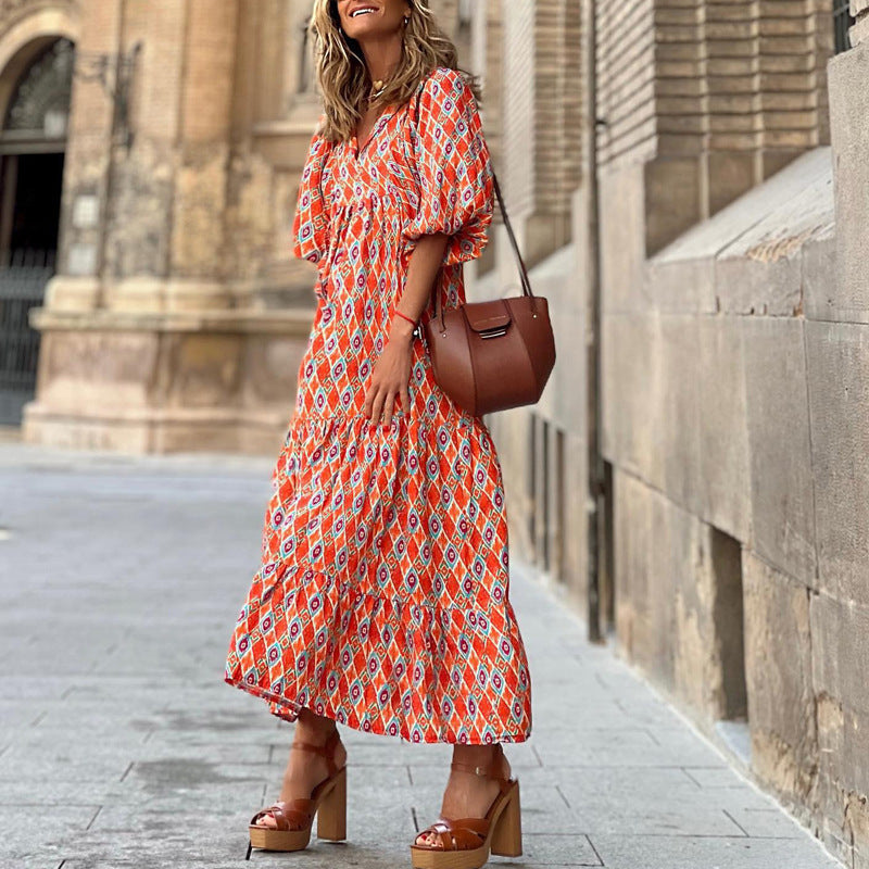 Summer Vintage Printed Boho Long Dress, Multi Designs