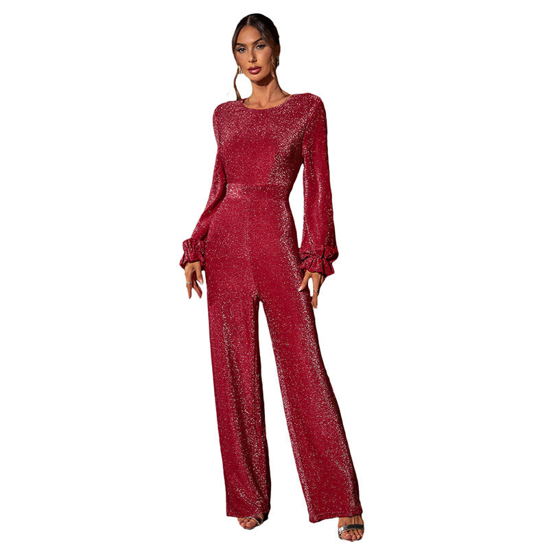 Minimalist Hollow-Out Back Sequin Jumpsuit