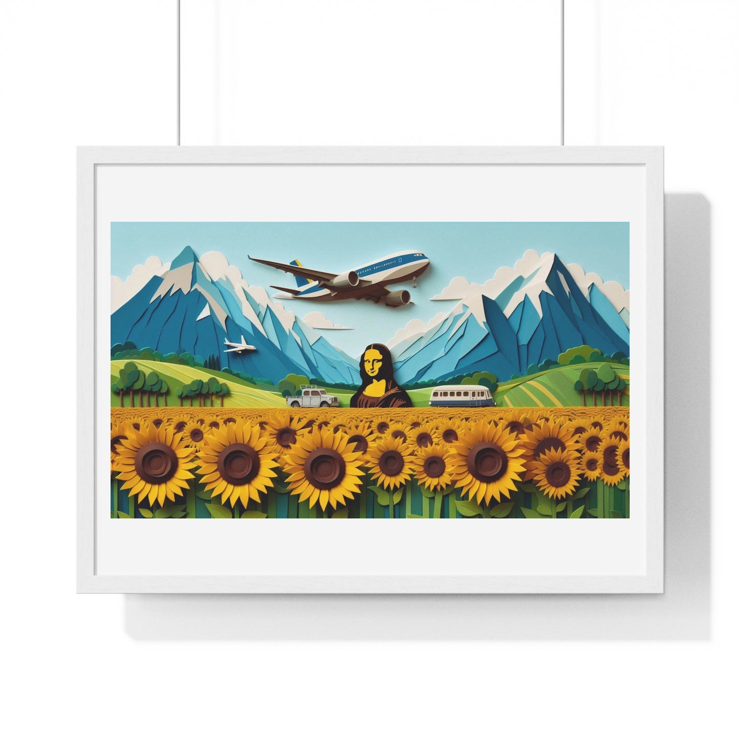 Mona Lisa in a Sunflower Meadow, Abstract Art 'Designed by AI' Framed Print