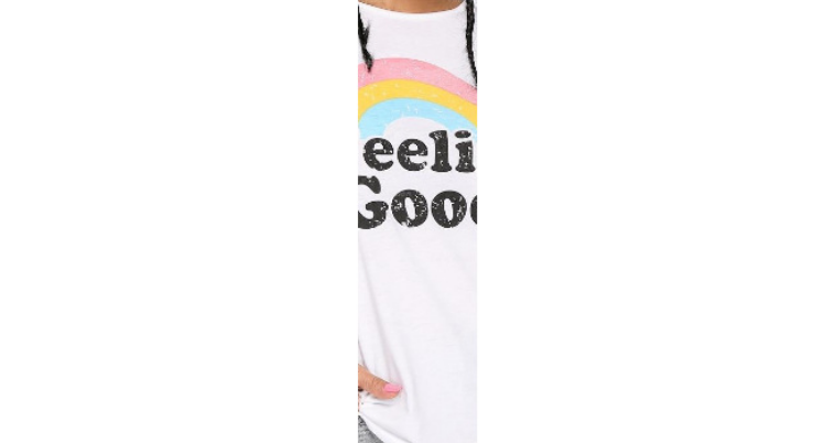 Feelin' Good White T-Shirt, Rainbow Print