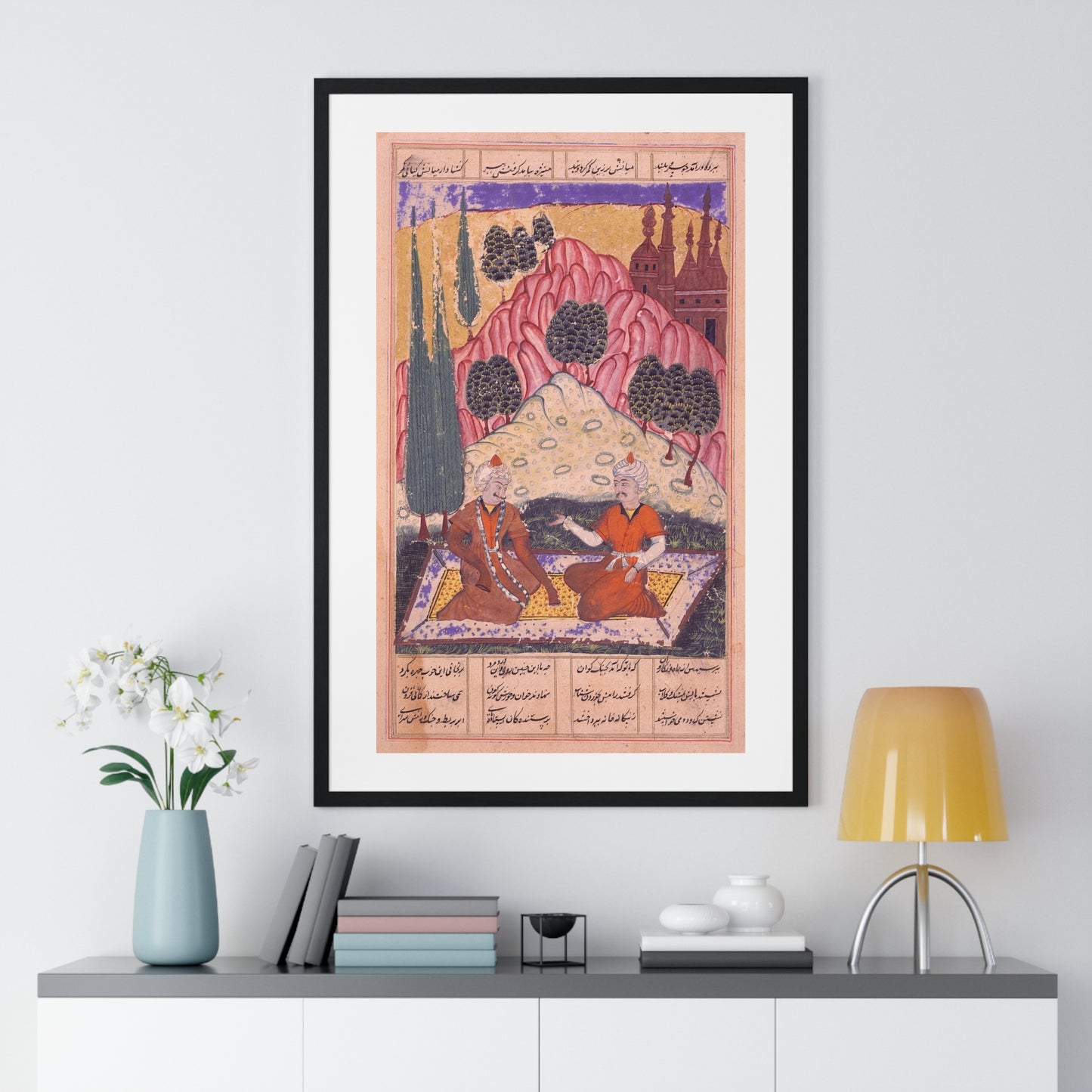 Persian 11th Century Art, Gorgin Leads Bizhan Astray, Folio from the Shahnama 'Book of Kings' Framed Print