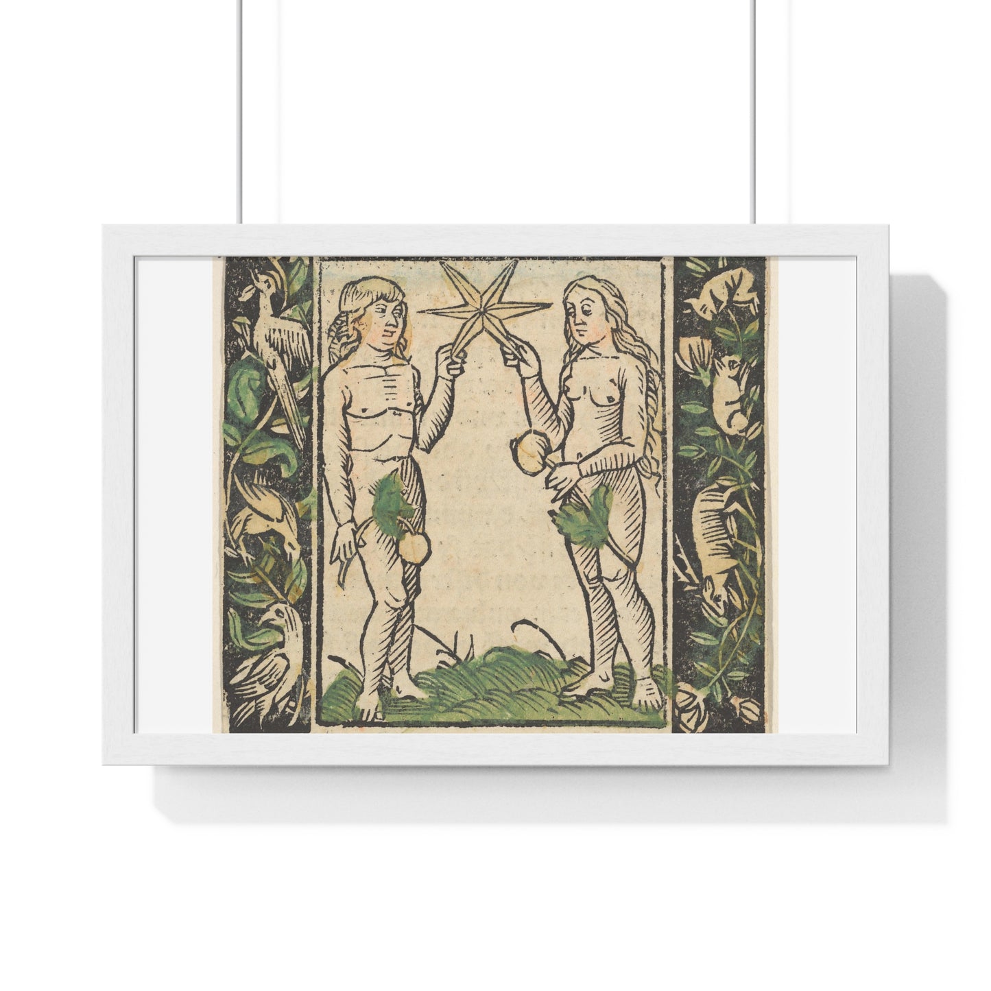 Adam and Eve Holding a Star, Illustration from 'Beschlossen Gart des Rosenkranz Mariae' by Hans Baldung, from the Original, Framed Art Print