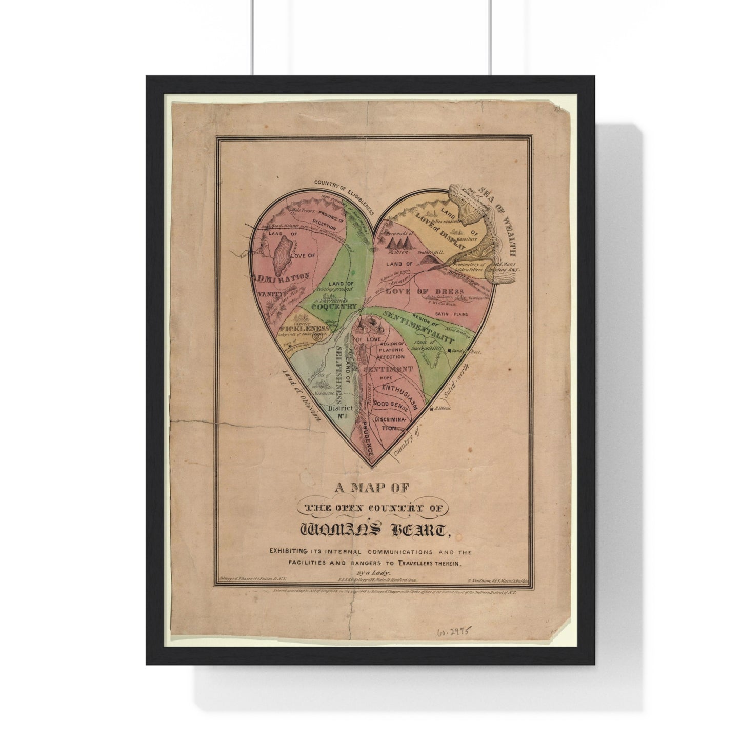 A Map of the Open Country of Woman's Heart (1833-1842) from the Original, Framed Art Print