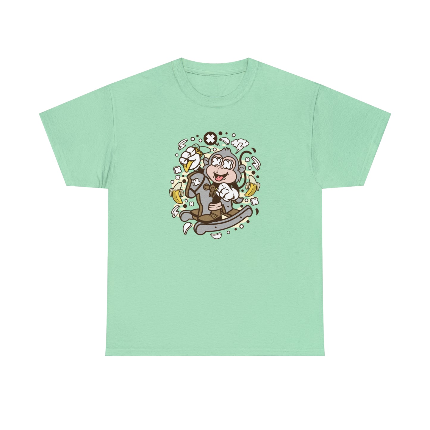 Monkey Rocking Horse Cartoon T-Shirt