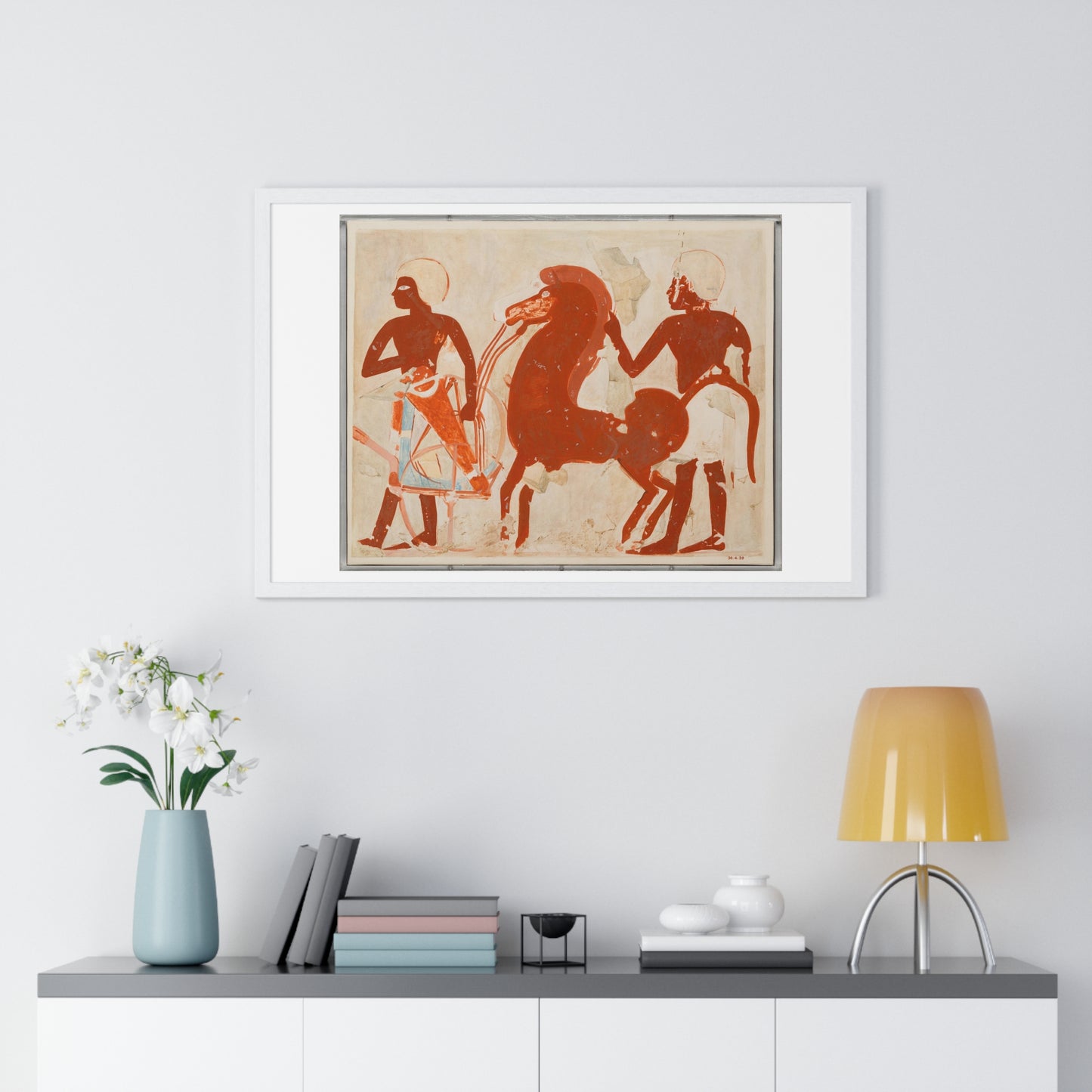 Offerings of a Chariot and Horse, Tomb of Userhat (1922) by Charles K Wilkinson from the Original, Framed Art Print