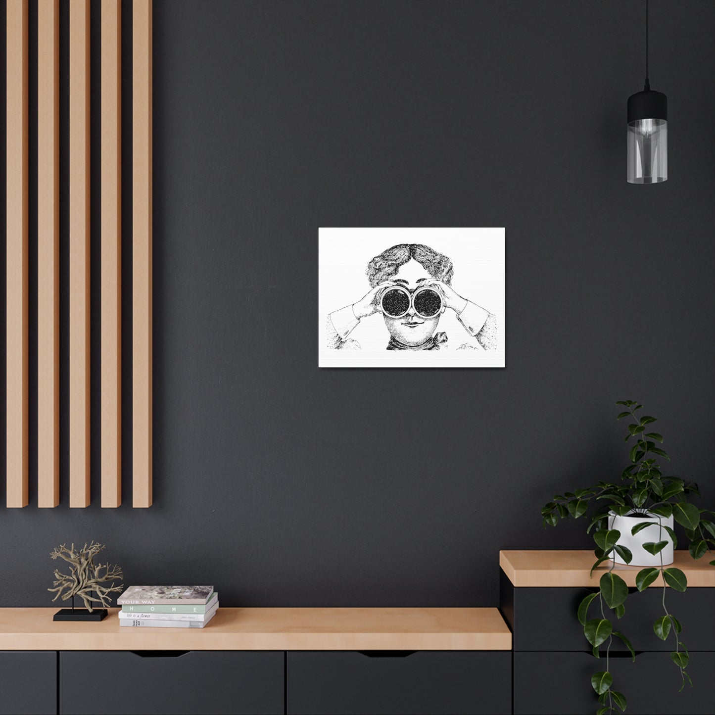 Adventurer Using Binoculars, Cartoon Art Print on Canvas