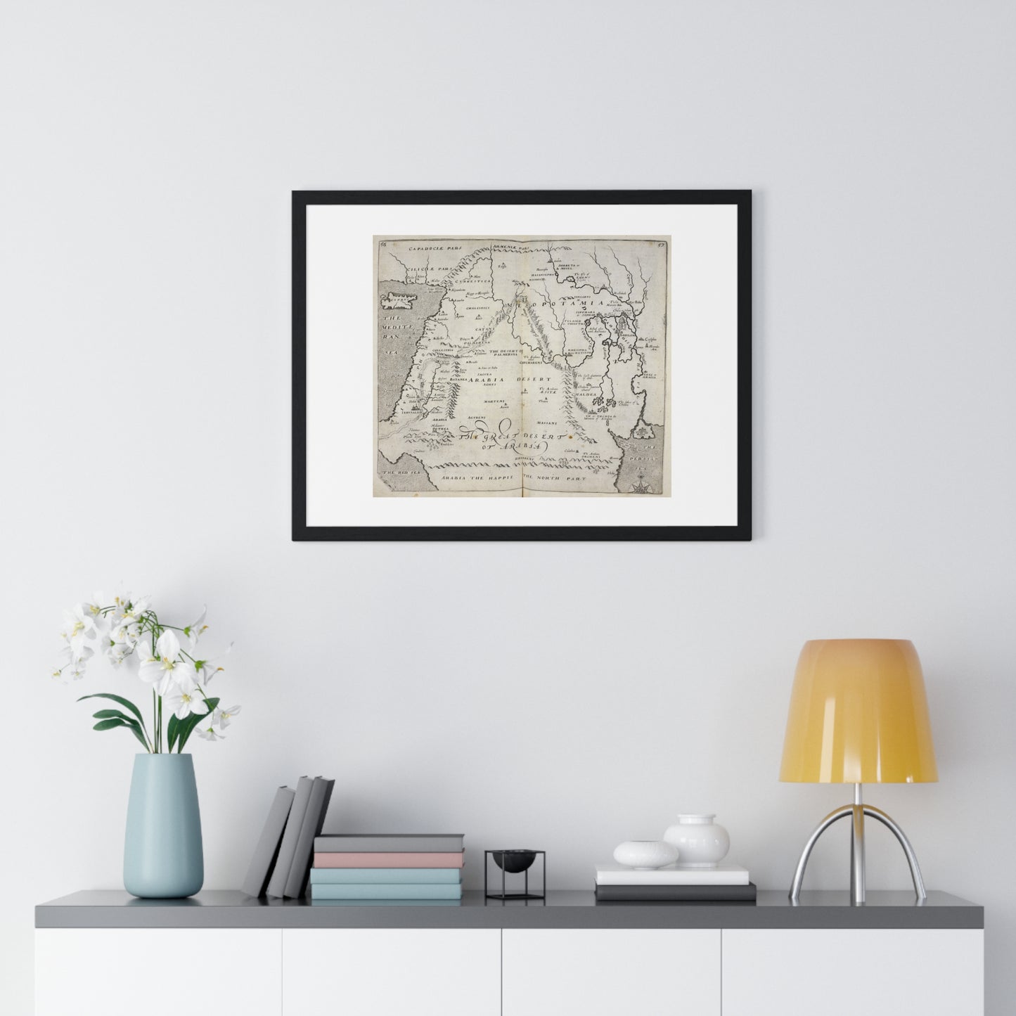 Antique Map of Arabia and Mesopotamia (1621) from the Original Sir Walter Raleigh Manuscript, Framed Print