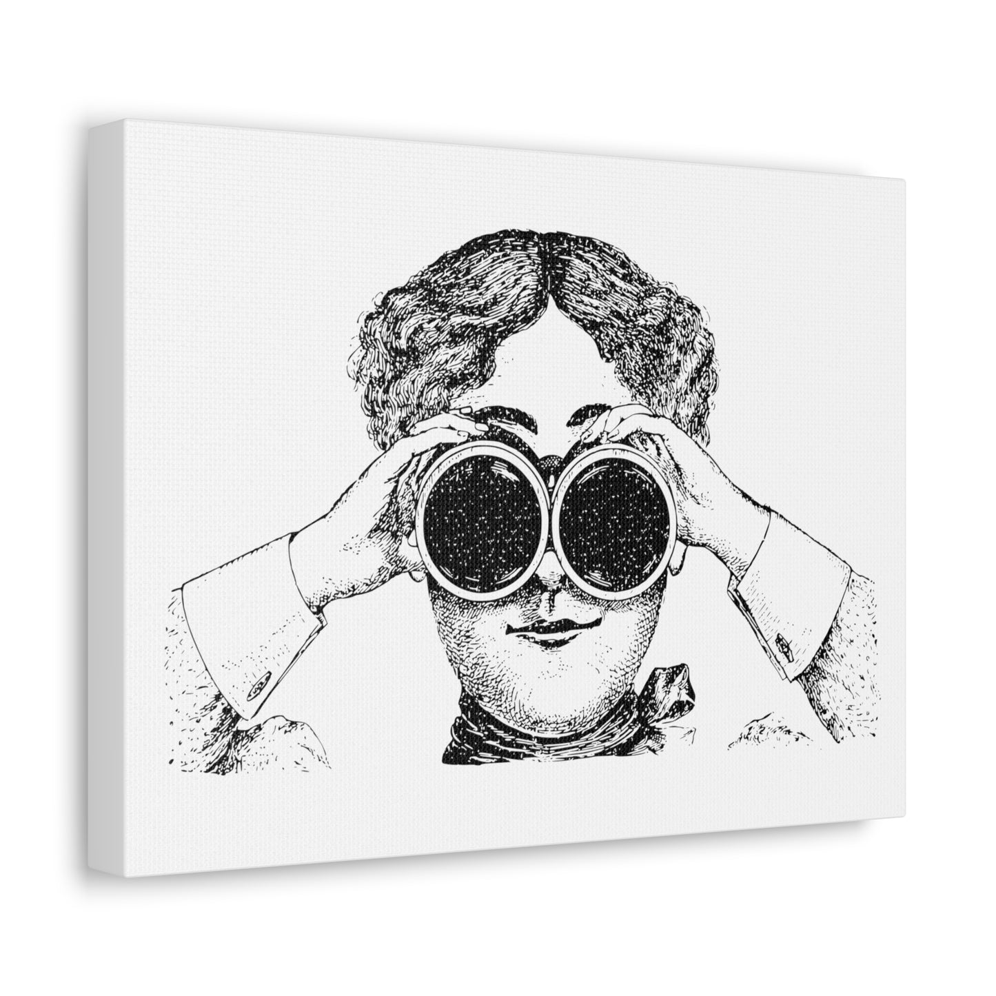 Adventurer Using Binoculars, Cartoon Art Print on Canvas