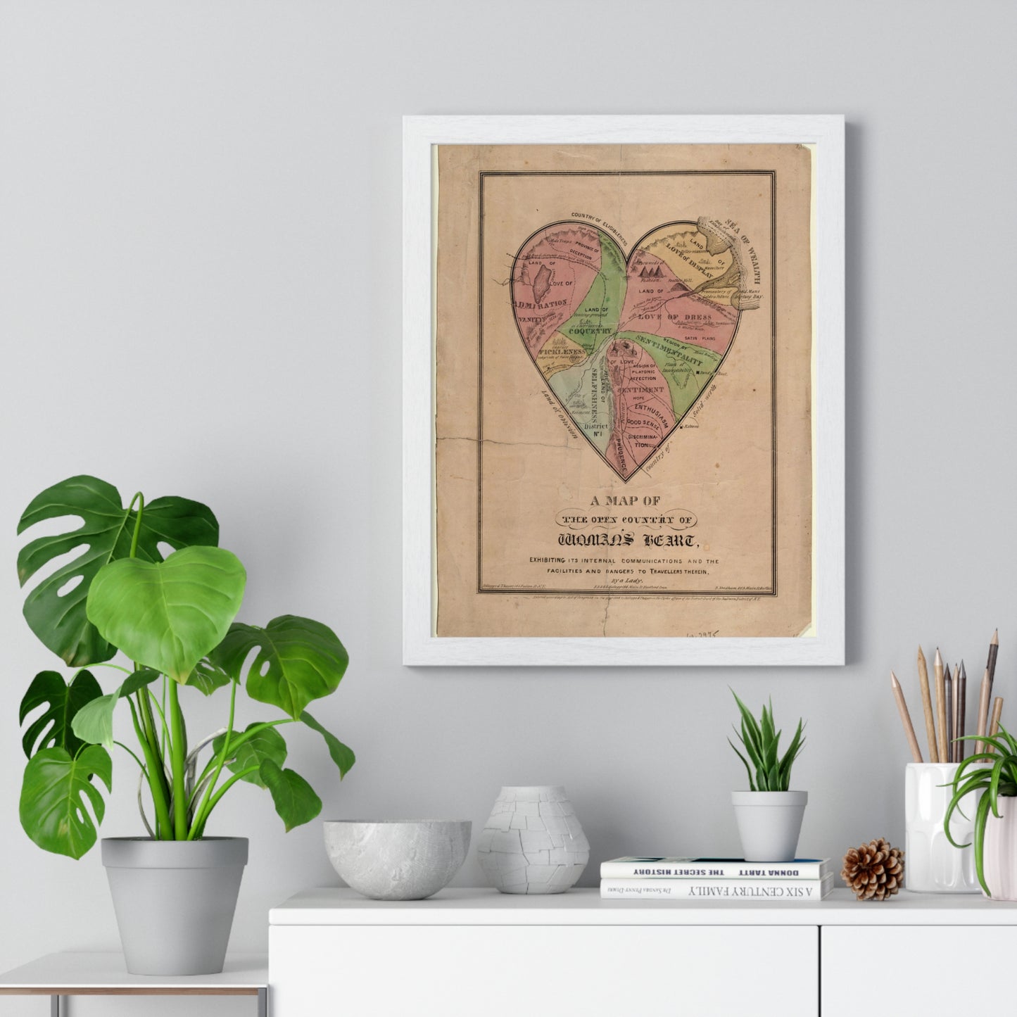 A Map of the Open Country of Woman's Heart (1833-1842) from the Original, Framed Art Print
