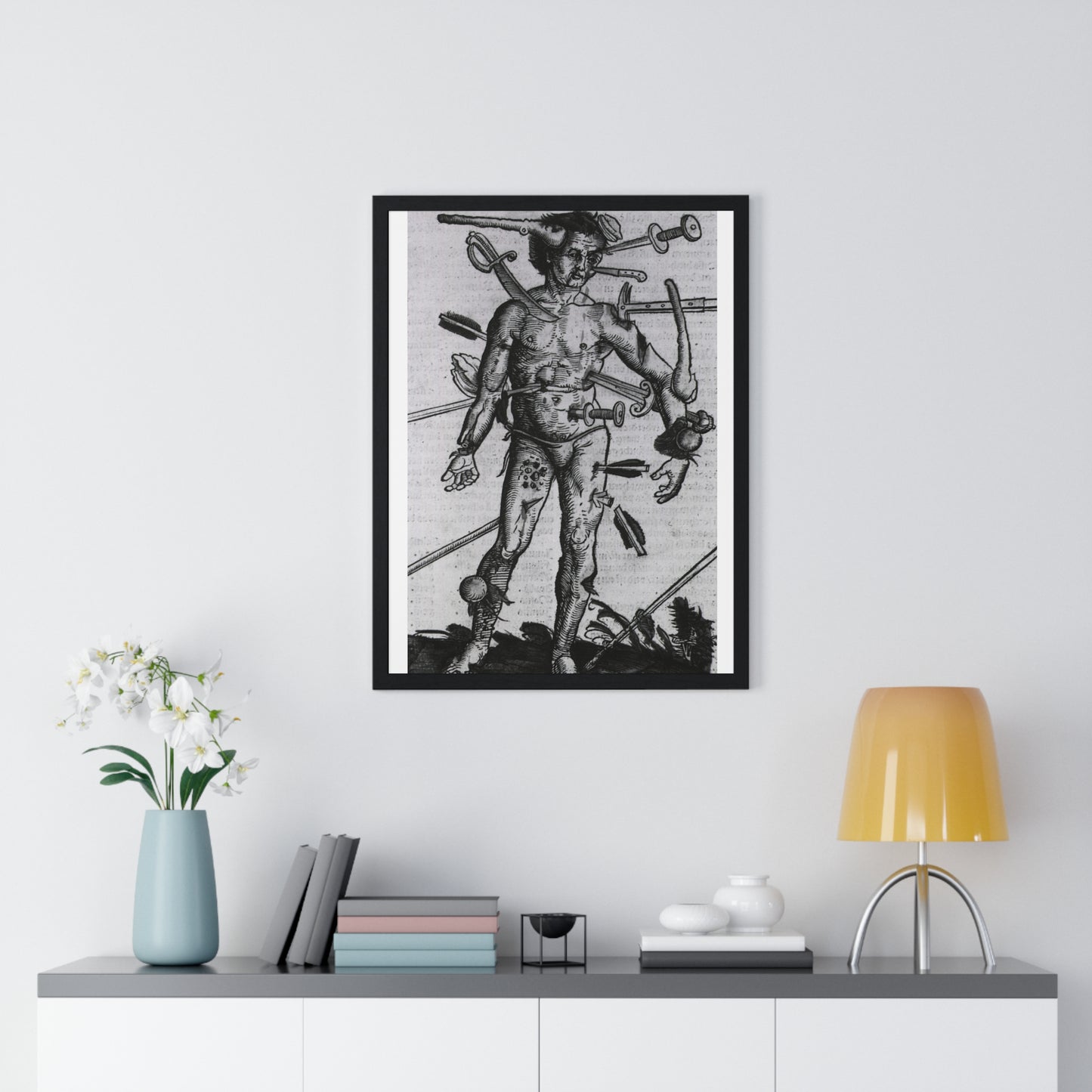 Wound Man (1519) by Hans von Gersdorff from 'Feldtbuch der Wundartzney', from the Original, Framed Print