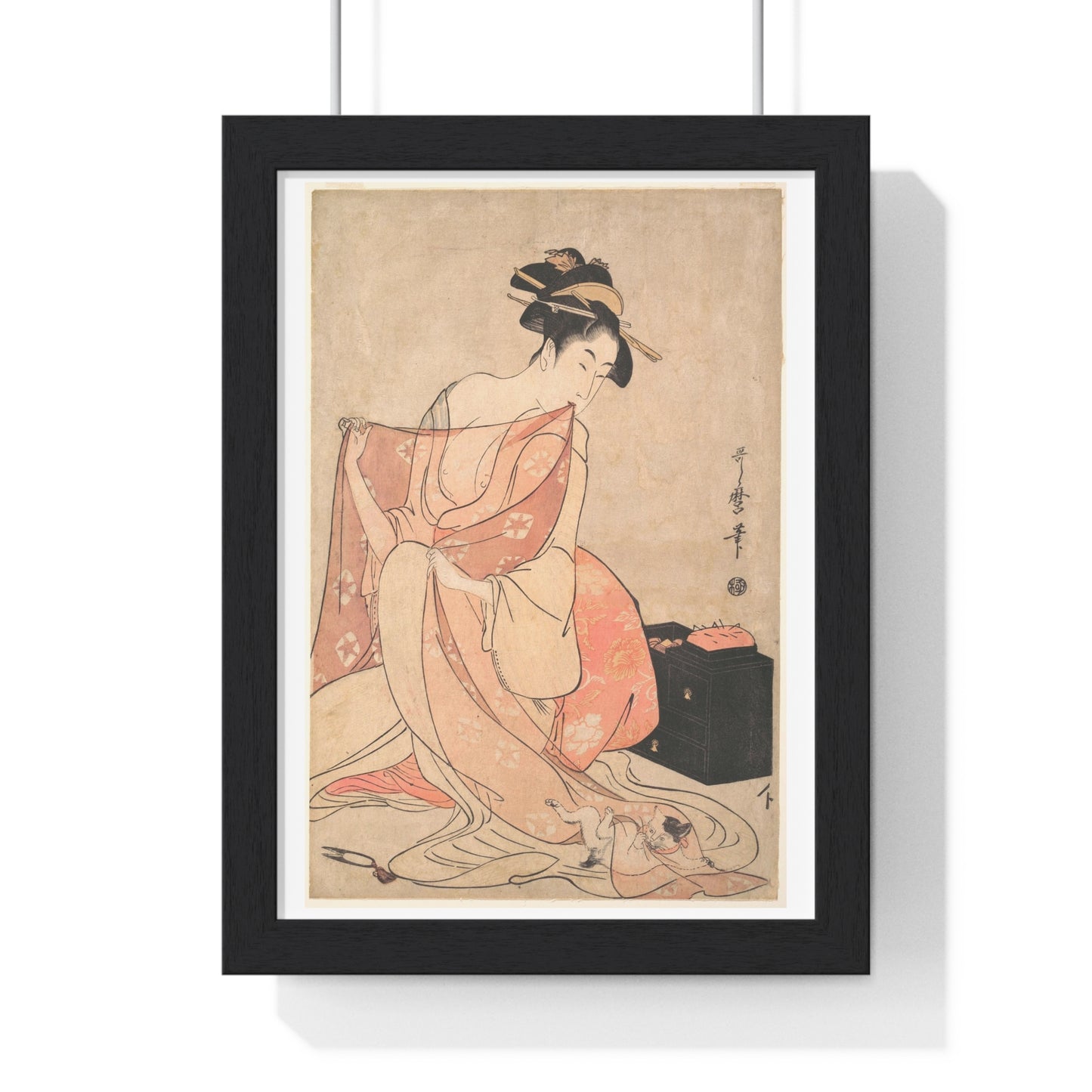 A Woman and a Cat (1793-1794) by Kitagawa Utamaro, from the Original, Framed Art Print